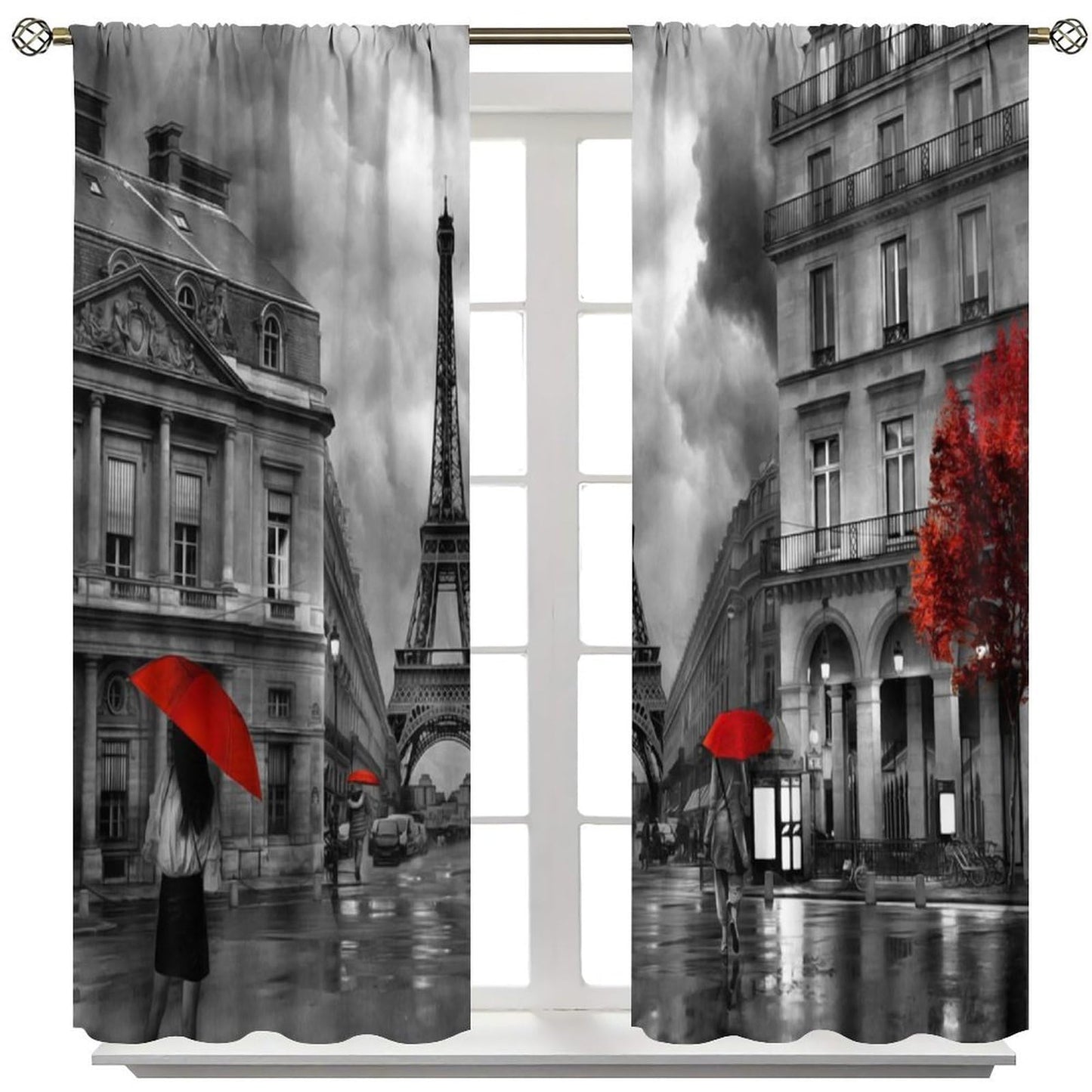 Wallira Paris Eiffel Tower Curtains Black Red French City Romantic European Lady Stylish Decor Rod Pocket Window Treatments for Girl Women Aldult Bedroom Living Restaurant Drapes 41" W X 45" L