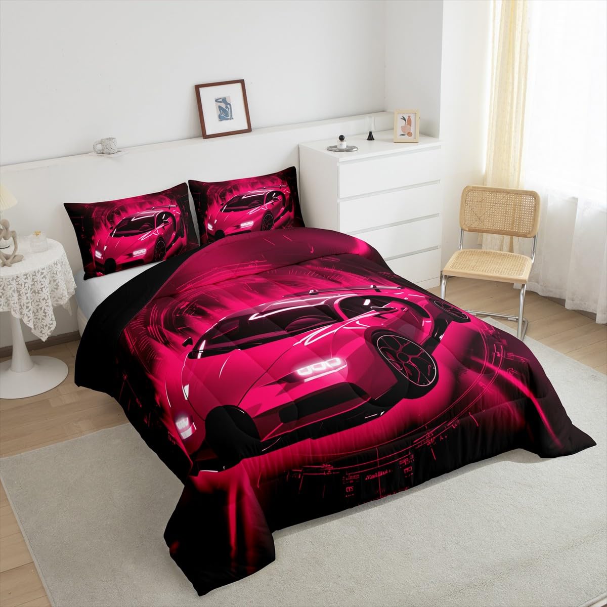 jejeloiu Boys Racing Car Bedding Set Soft for Boys Girls, Race car Comforter Set Twin Size Automobile Duvet Quilt Microfiber Extreme Sports Bedroom Decor 2 Pcs with 1 Pillow Cases
