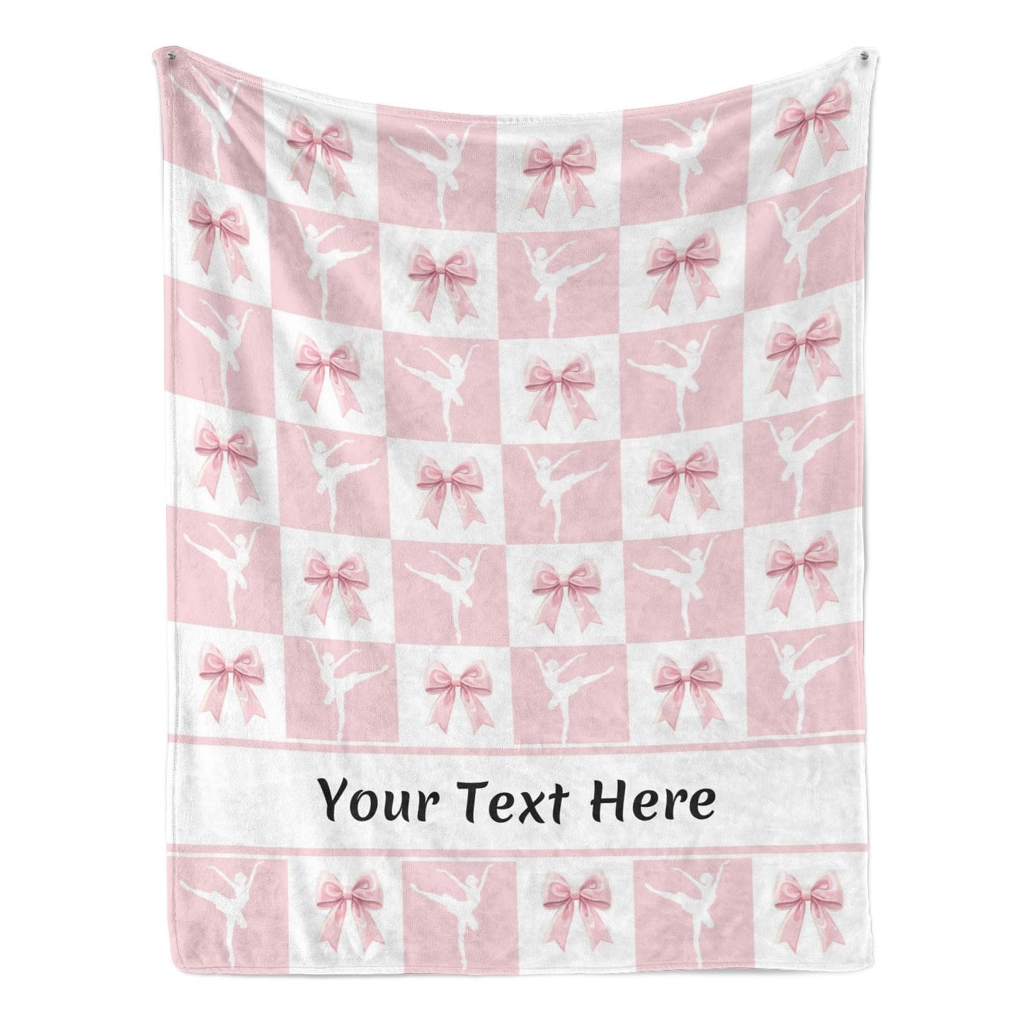 Customized Ballet Blanket with Pink Bow, Add Your Name Text Blankets Soft Warm Small Throw for Her Girls Girlfriend Wife Sister Mom