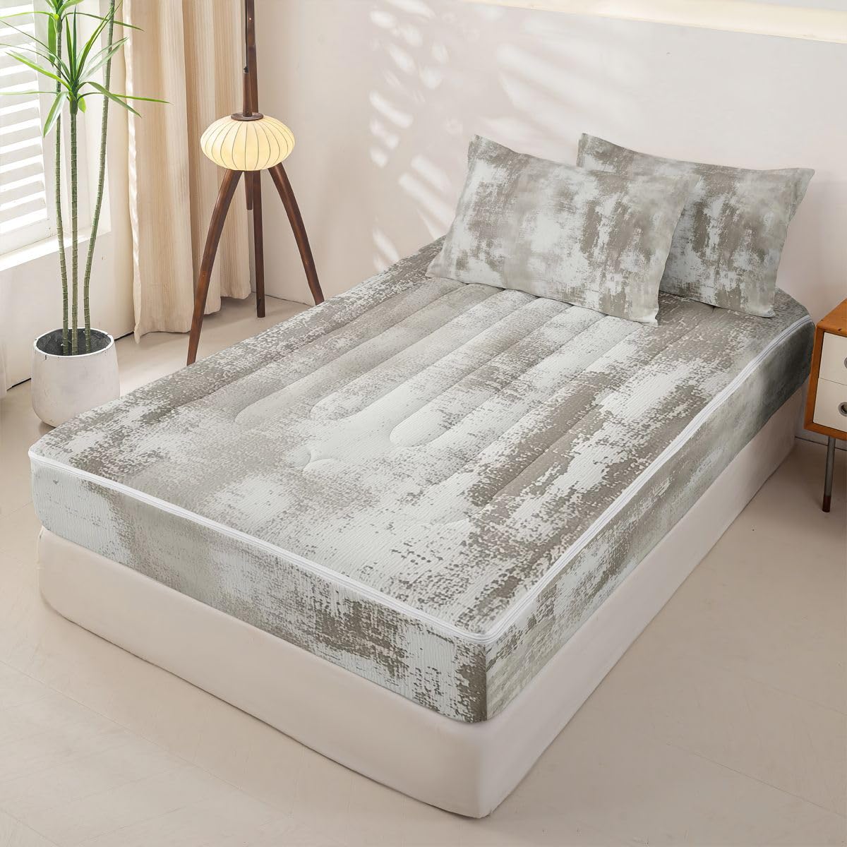 jejeloiu Abstract Zipper Bedding Twin Brown Zipper Bedding Sets for Kids Boys Girls Modern Art Comforter Set with Fitted Sheet and 2 Pillowcases Bedroom Decor