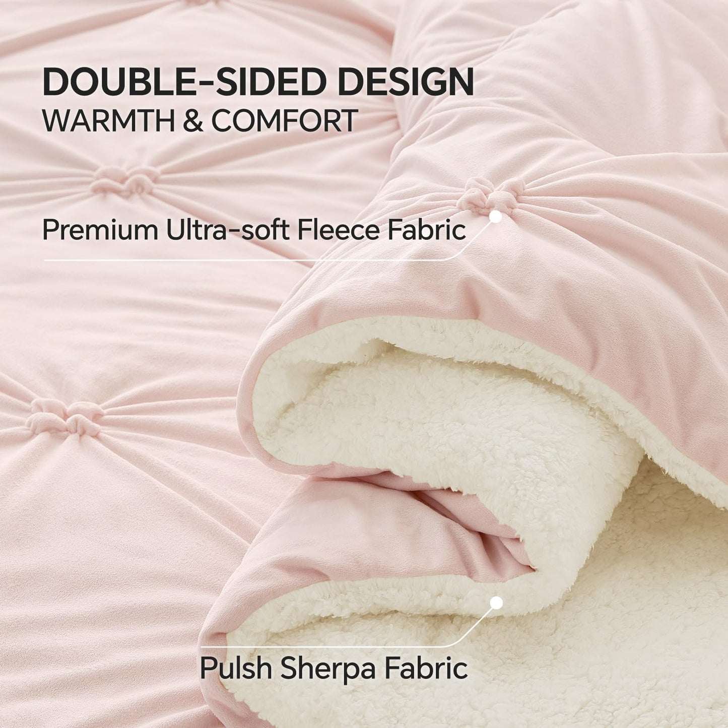 BEDELITE Pituck Fluffy Queen Comforter Set - Super Soft Sherpa Pink Comforter for Queen Size Bed, Luxury Warm Bedding Set for Winter, Fuzzy Bed Set 3 Pieces (1 Comforter, 2 Pillowcases)