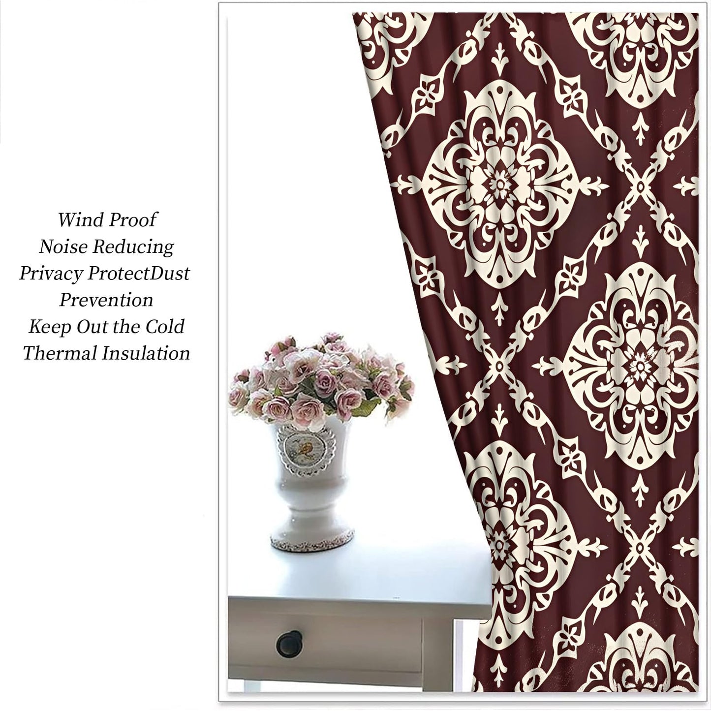 XAFIAUR Floral Blackout Curtains Traditional Patterns Print Curtain, Rhombus Art Drapes for Kids Bedroom Play Room 2 Panels Darkening Grommets Window Treatment 31.5" W x 63" L x2