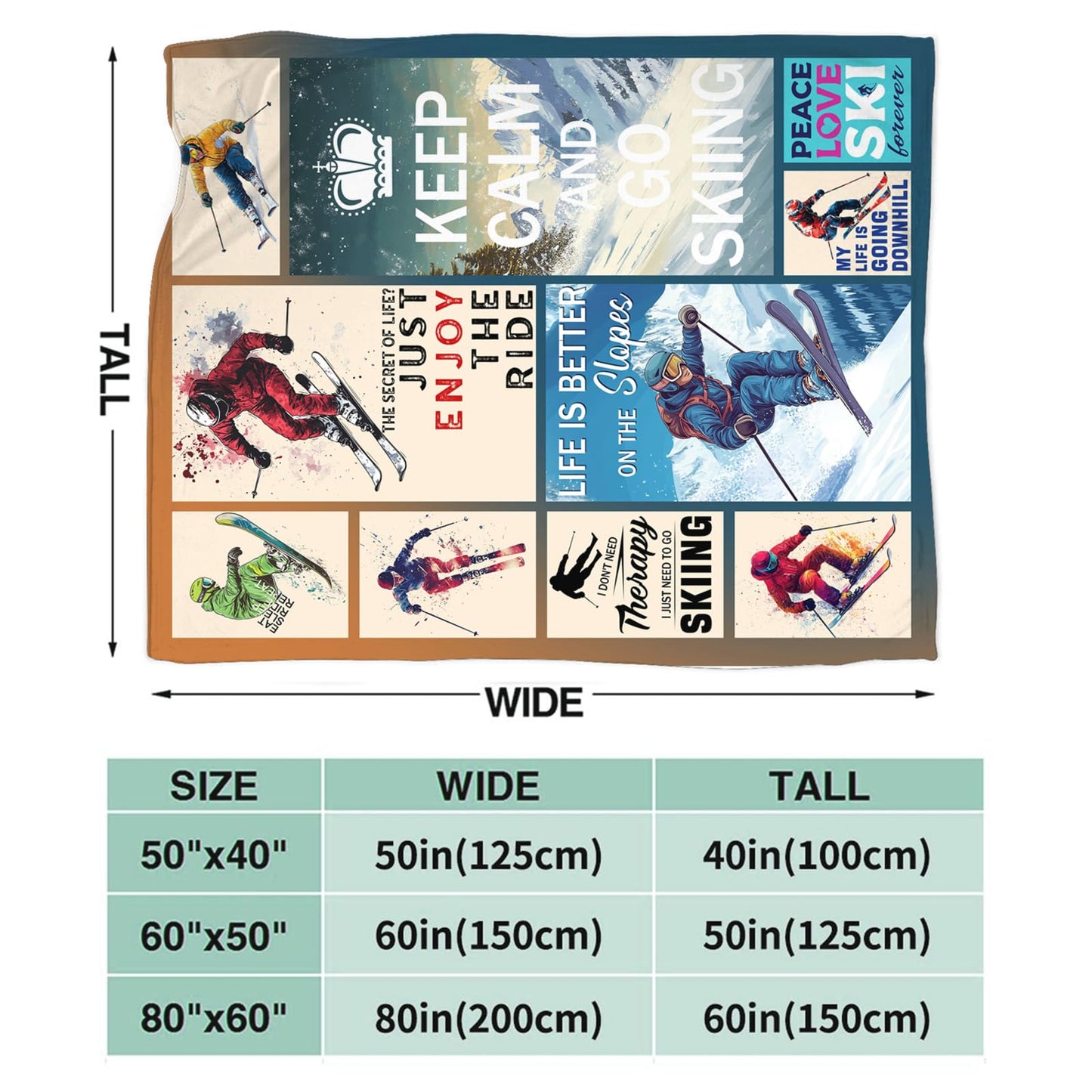 Dynova Skiing Blanket Cozy Plush Ski Lovers Throw Blankets Fuzzy Flannel Fleece Skiing Sports Gifts for Girls Boys Women Men 50"X40"