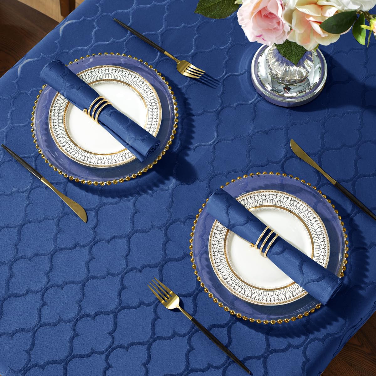 SASTYBALE Jacquard Rectangle Tablecloth, Navy Blue, 52" x 70"