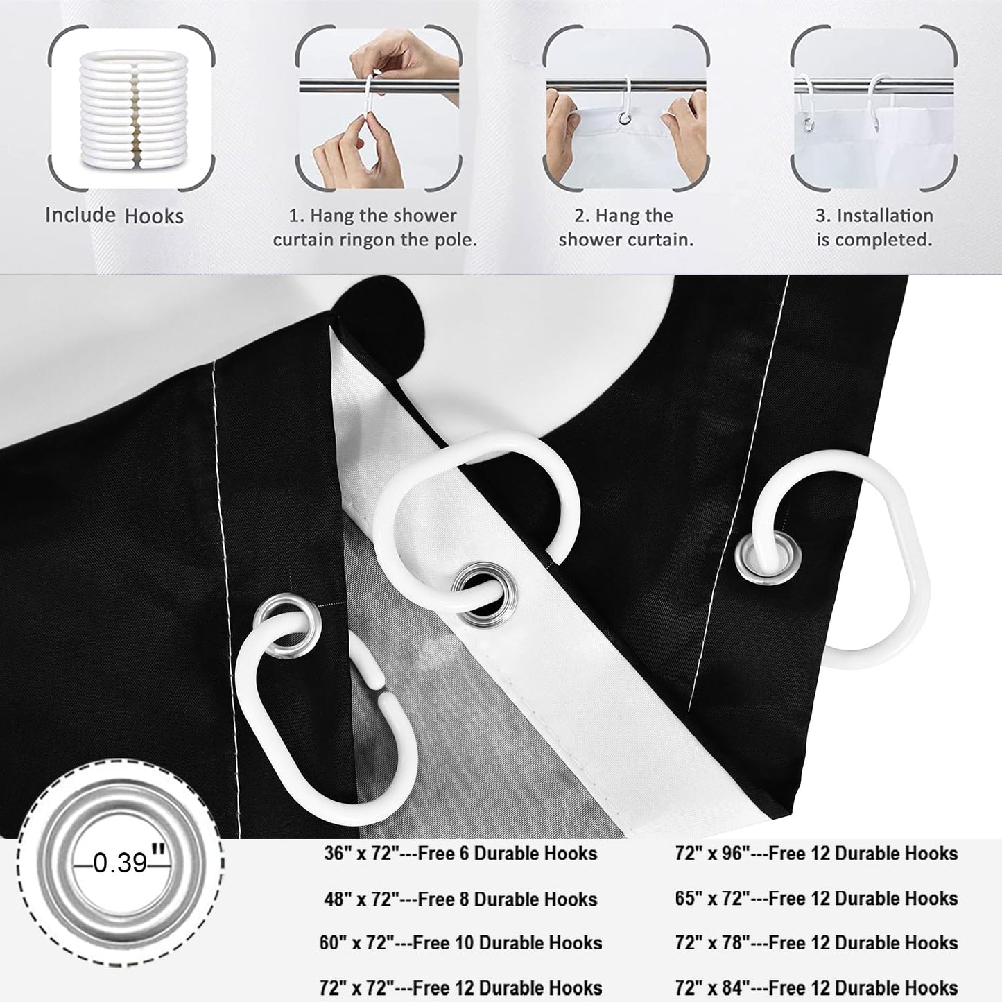 Caheansi Halloween Shower Curtain, Black and White Spooky Ghosts Icons Funny Cute Halloween Bathroom Curtain Waterproof Fabric Machine Washable with Hooks, 72" Wx72 L