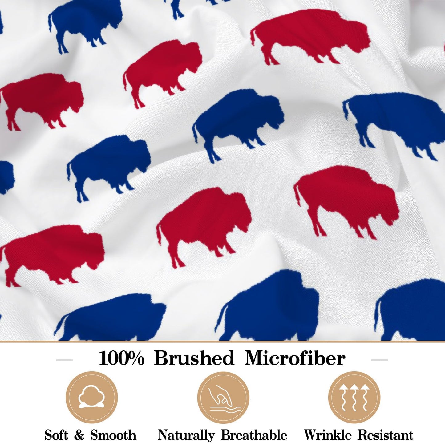 Allenjoy Full Size Red Blue Buffalo Fitted Sheet Animal Silhouette Pattern Bed Flat Sheets Bedding Set Deep Pockets Up to 16" Bedroom Decor with 2 Pillowcases