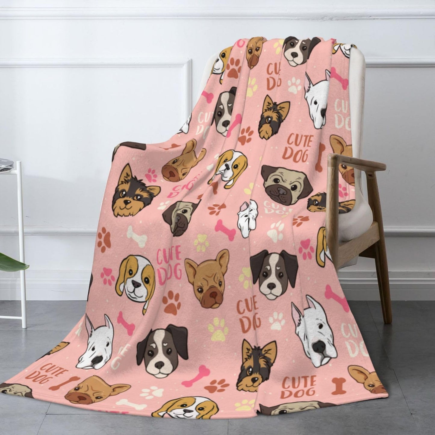 Cute Dogs Puppy Dog Fleece Blanket - Soft Cozy Plush Throw Blanket for Adults Kids Pet, Lightweight Warm Flannel Sherpa Blanket for Couch Bed Sofa, Gift for Dog Lovers 50"x40"