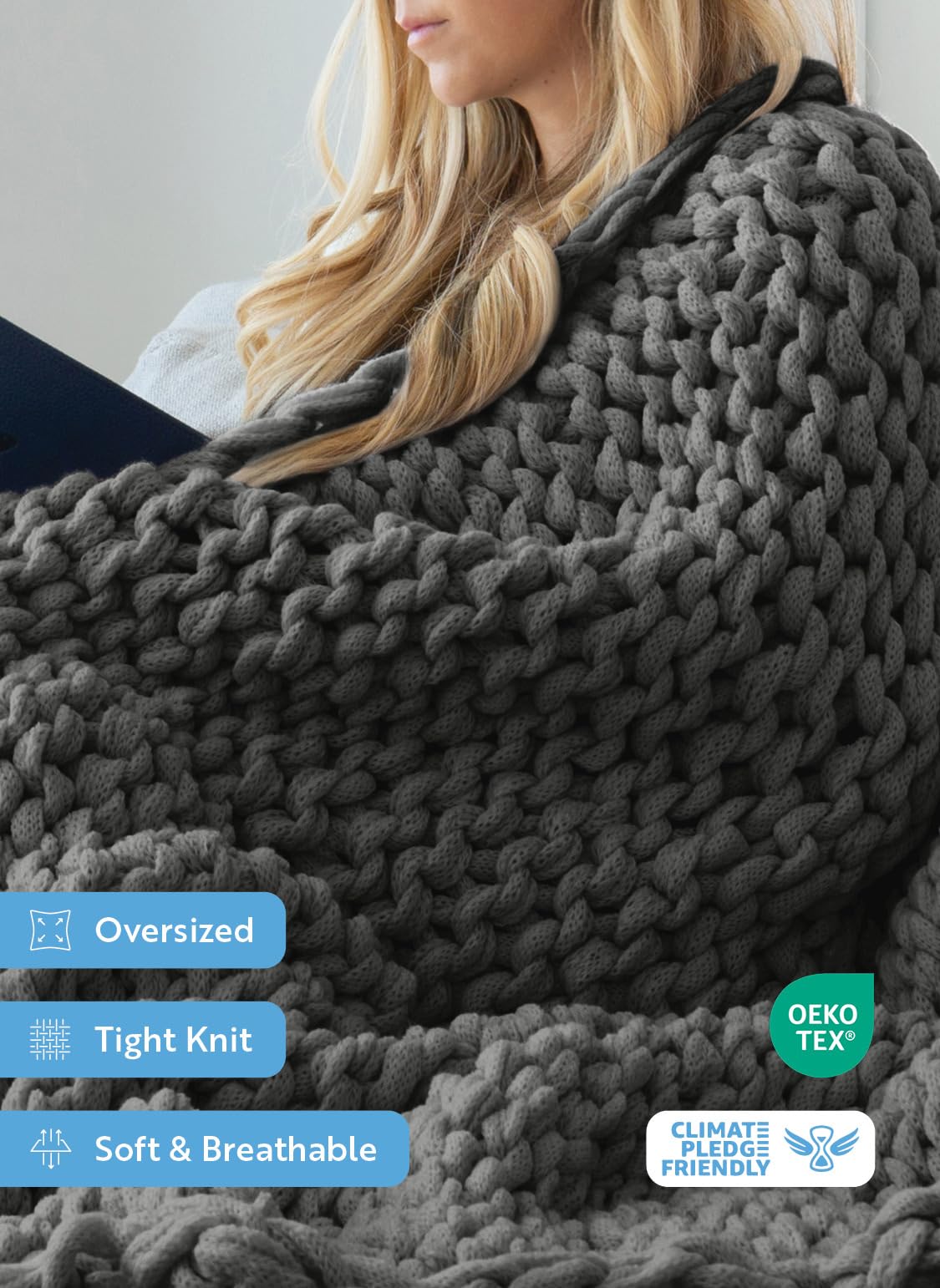 Linen Market Beddings Oversized Chunky Knit Throw Blanket Acrylic Hypoallergenic - 47'' x 59'' Cozy Home Accent for Snuggling, Lounging, and Stylish Décor (Gray)