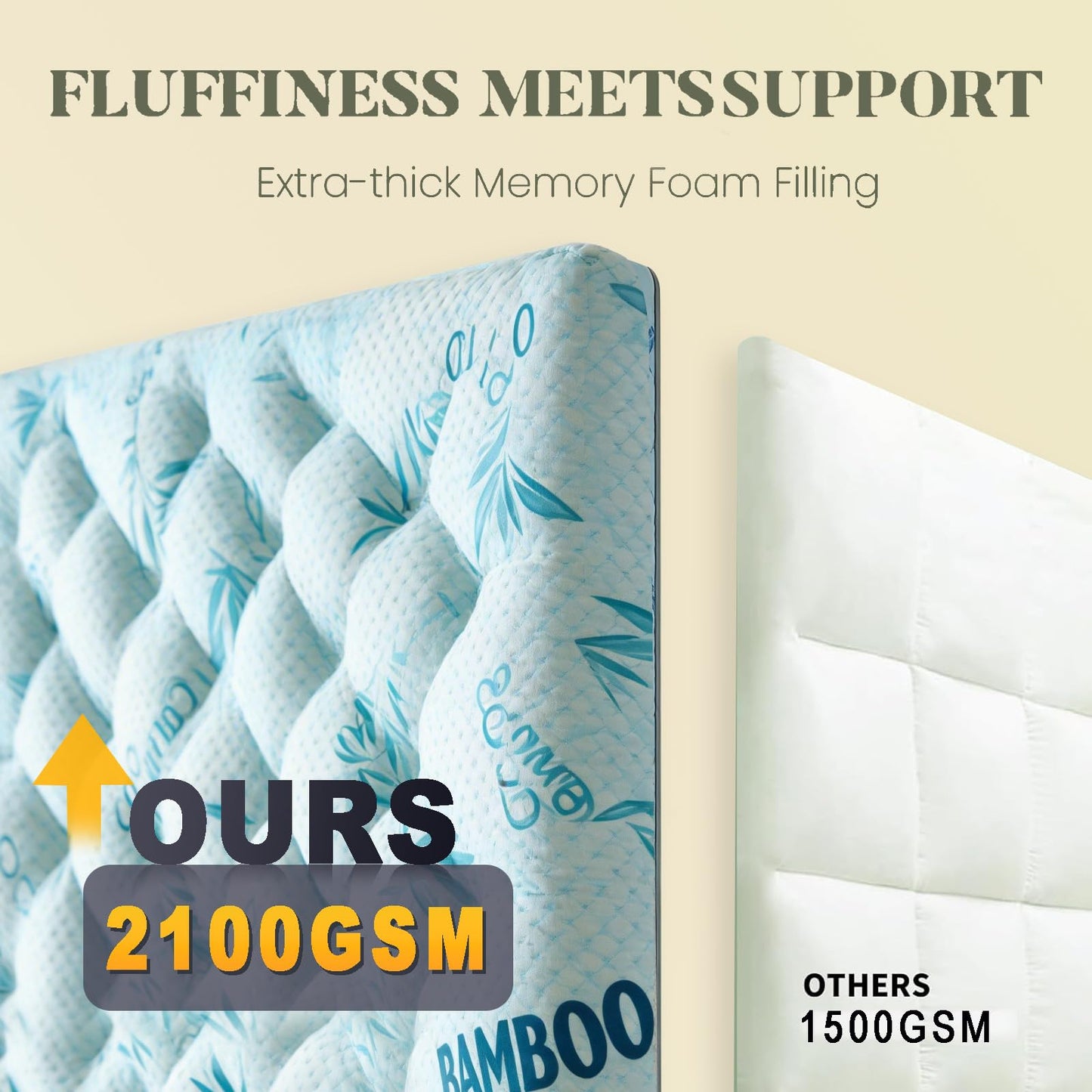 SHOUREN 4-5 Inch Mattress Topper King Size, 2100 GSM Pillow Top