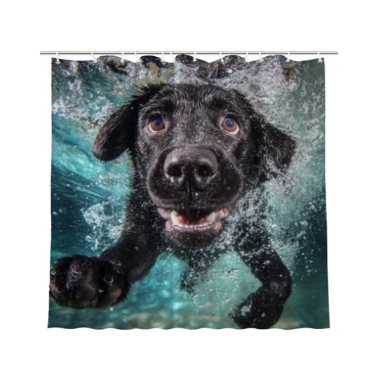 Wordatu Shower Curtains Swimming Black Labrador Dog Cute Animal Pet in Blue Water Ocean Pool Fabric Polyester, Bathroom Curtains with 12 Hooks 72x72 Inch