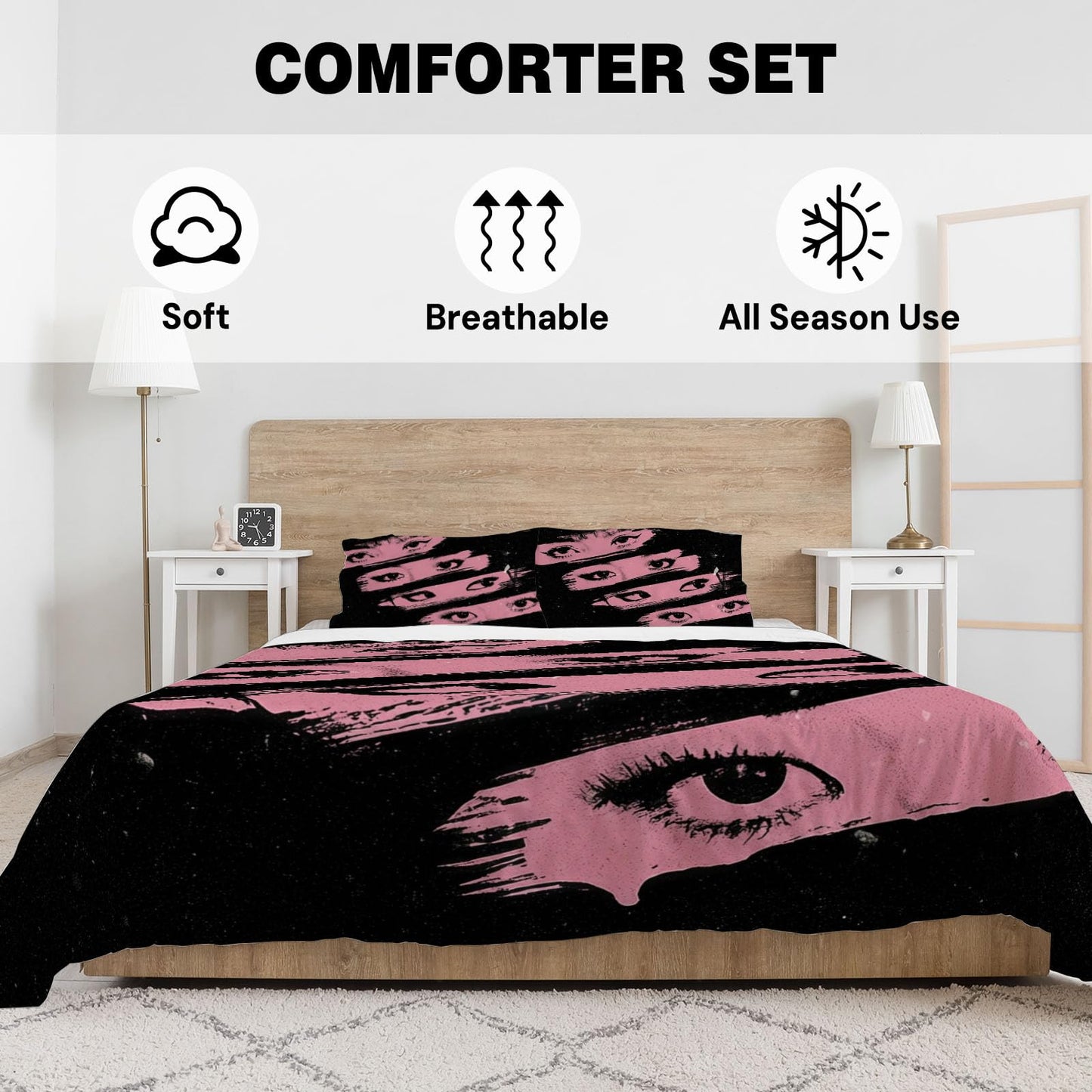 Allenjoy Korean Music Pink Girl Comforter Set with 2 Pillowcases for Girls Teens Women Fans Daughter Bedroom Nursery Bedding Room Decor, Machine Washable, Queen Size