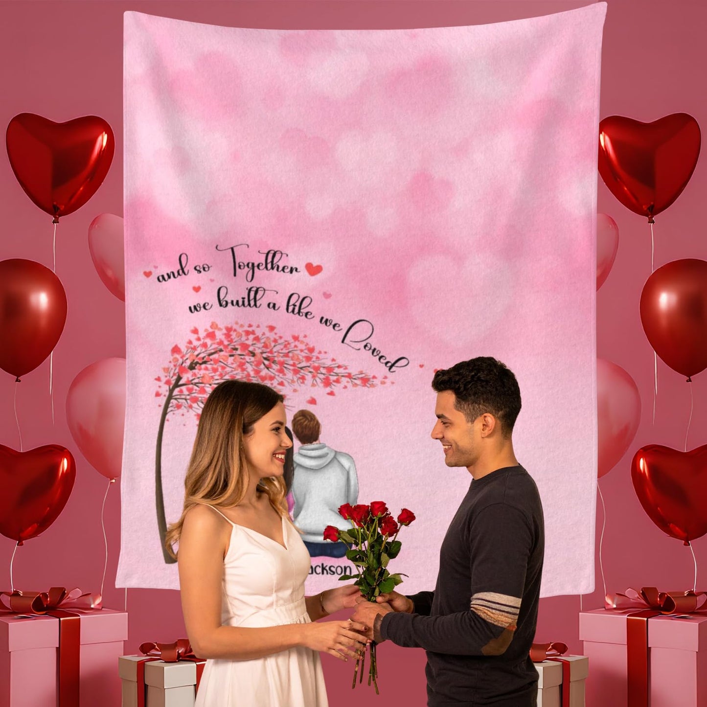 BHSHOH Personalized Couple Blanket for Girlfriend Boyfriend Pink Love Custom Anniversary Blanket Gifts for Husband Wife Wedding Valentine’s Day Gifts Man Woman Throw (13)