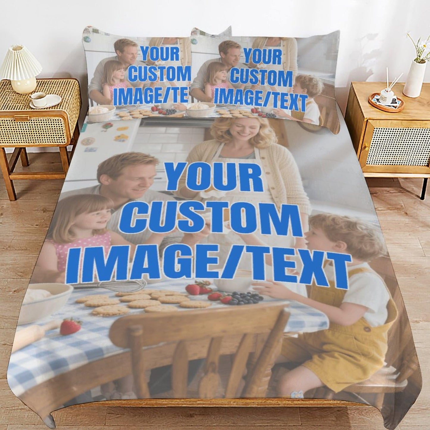 Lonhooker Custom Comforter Set, Custom Three-piece Bed Set Personalized Cover Set 3-Piece with 2 Pillowcases Customized Picture Bedding Sets with Picture Text Logo Universal All Season (Color03)