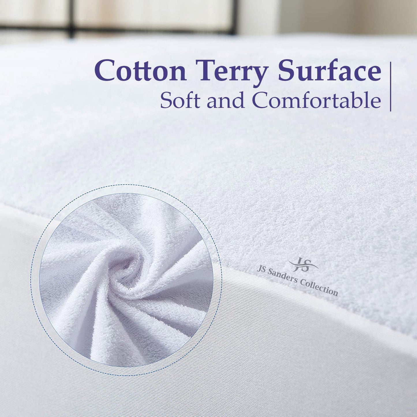 JS Sanders Collection Family King 120x80 Size Mattress Topper - 100% Waterproof Cover Protector with 15" Deep Pocket Fitted Style Super Soft Cotton Terry Fabric Mattress Cover