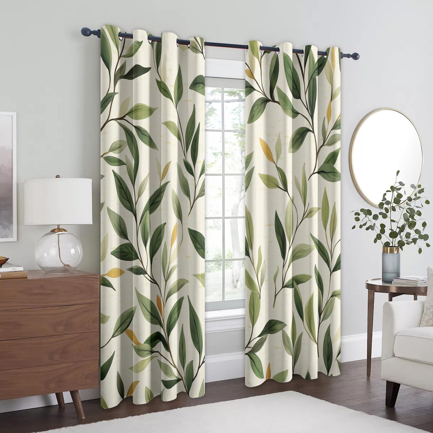 MOBEITI Green Leaf Curtains for Bedroom - Botanical Blackout Curtains for Bedroom Living Room, Leaves Window Curtain, Leaf Home Decor Curtain, Drapes 63 Inches Long 2 Panels Set