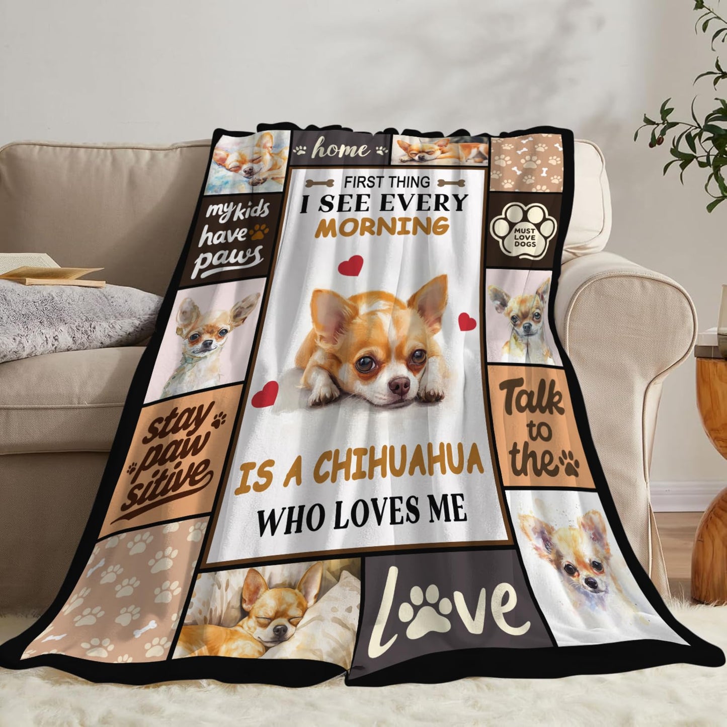 Lovira Chihuahua Throw Blanket Dog Print Blankets Gifts for Couch Sofa Bed Stuff Decor Lightweight Soft Cozy Fleece Plush Warm Flannel Bedding for Lover Men Women 40"x50"