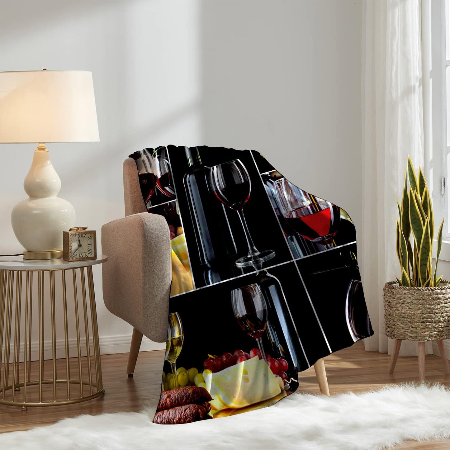Wines Blanket 40" x 50" Romantic Burgundy Glasses Fruit Grape Super Soft Bedding Fleece Throw Blanket Microfiber Flannel Blankets Couch Sofa Warm Lightweight for Boys Girls