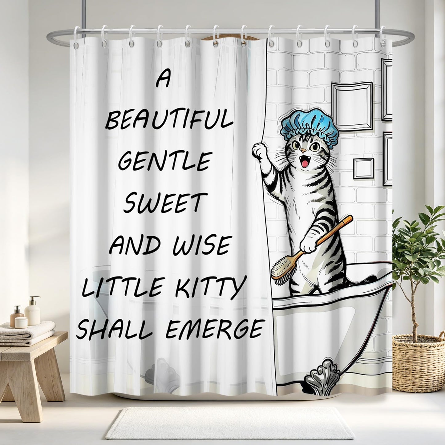 GICDSU Funny Cat Shower Curtain, Black and White Fun Cute Animal Shower Curtains for Bathroom, Farmhouse Waterproof Polyester Fabric Bath Curtain with 12 Hooks, 72x72 Inches