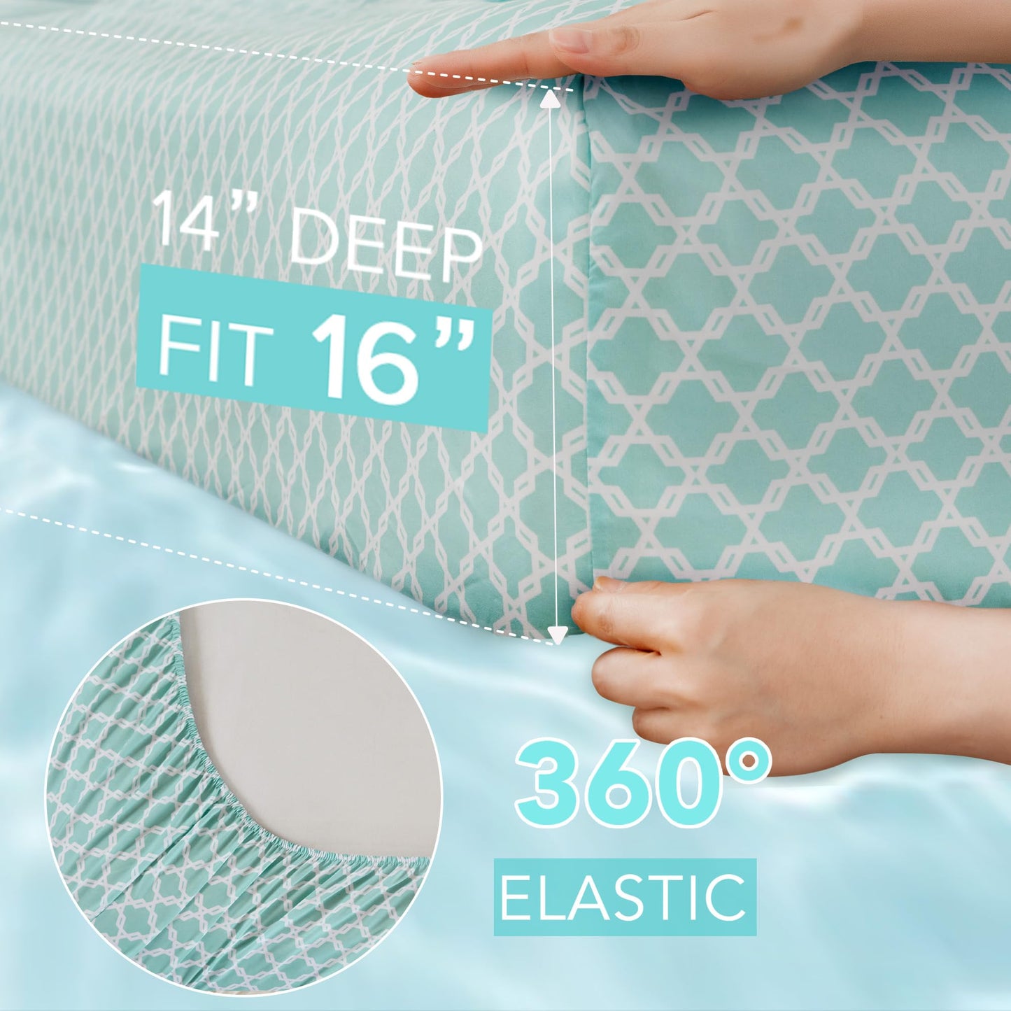 Comfort Spaces Queen Cooling Sheets, Moisture Wicking Coolmax Sheets, Soft Sheet Set, Cooling Bed Sheets for Hot Sleepers, Elastic Deep Pocket Fits Up to 16" Mattress, Queen Quatrefoil Aqua 4 Piece
