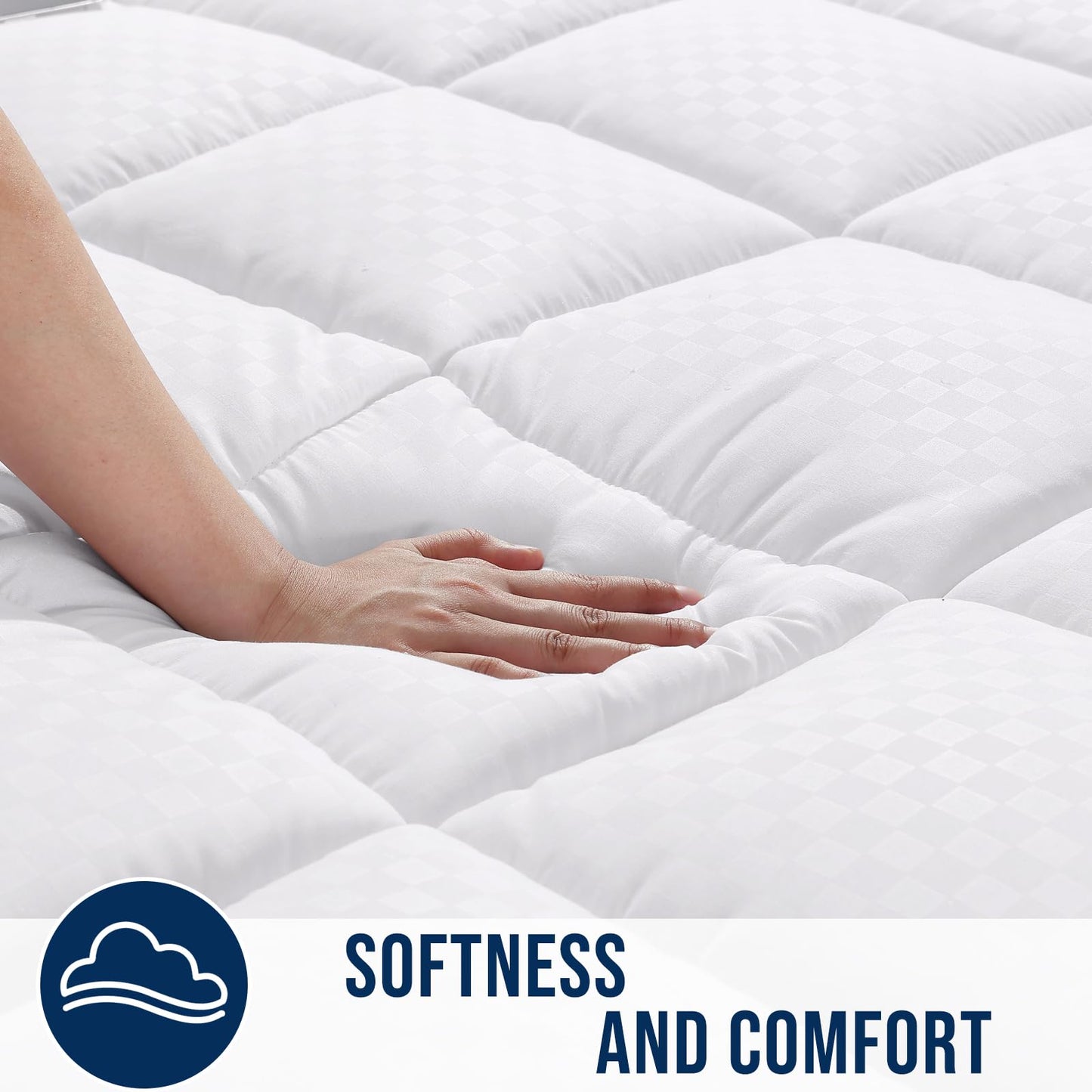 OLANLY California King Quilted Fitted Mattress Pad, Elastic Fitted Mattress Topper, Cooling Soft Mattress Cover Stretches up to 21 Inches Deep, Machine Washable Mattress Protector (72x84 inch, White)