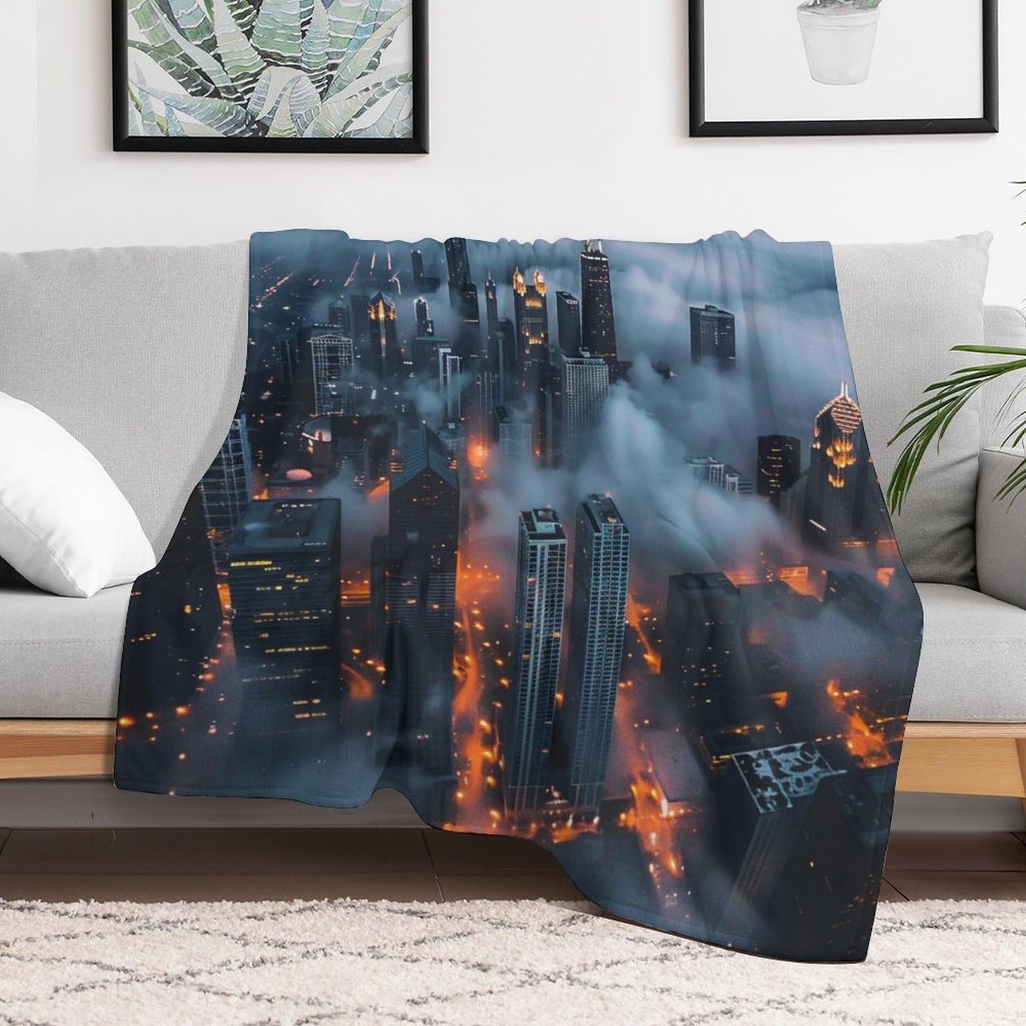 HDESDIS Chicago Skyscraper Throw Blanket, Soft Cozy Sky Cloud Skyline Cityscape Blanket for Couch, Sofa, Bed, Warm Decorative Blanket for Women and Men, 50"x60"