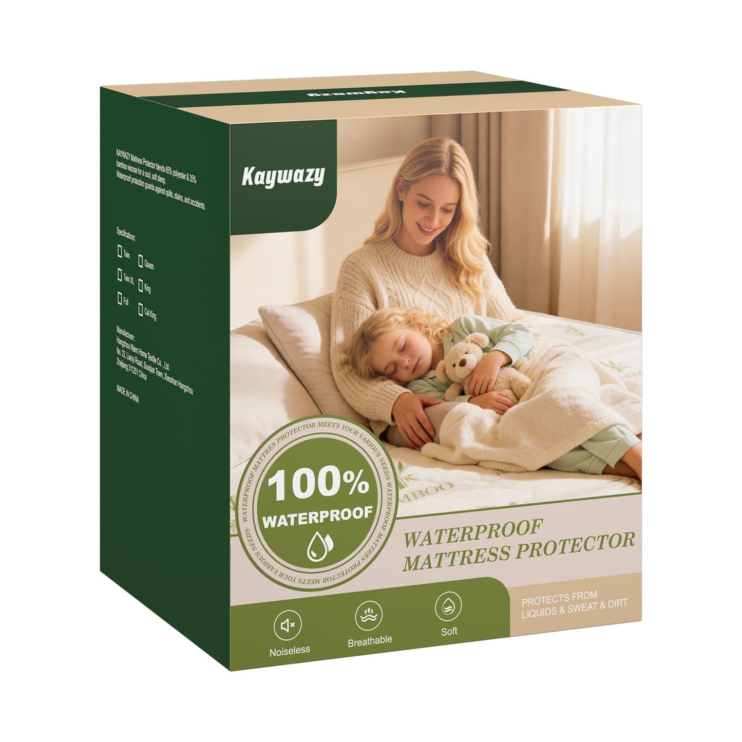 KAYWAZY Waterproof Mattress Protector King Size - Cooling Breathable Mattress Cover for King Bed, Noiseless Soft Bed Pad Cover, Snug Fit Deep Pocket 6''–18'', Ideal for Dorms & Guest Rooms, White