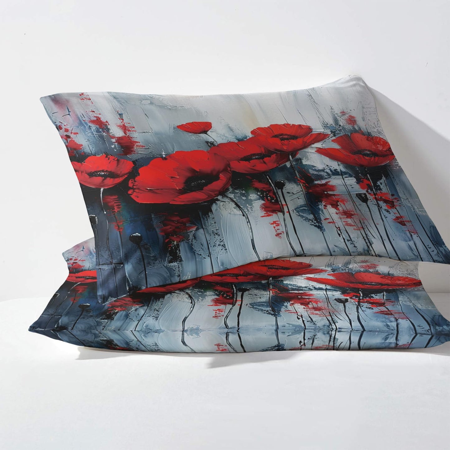NOGAWA Red Poppy Sheets Queen, Floral Bed Sheets, Rustic Flower Bedding Sheets, Soft Microfiber Deep Pocket Fitted Sheet, Flat Sheet, 2 Pillowcases