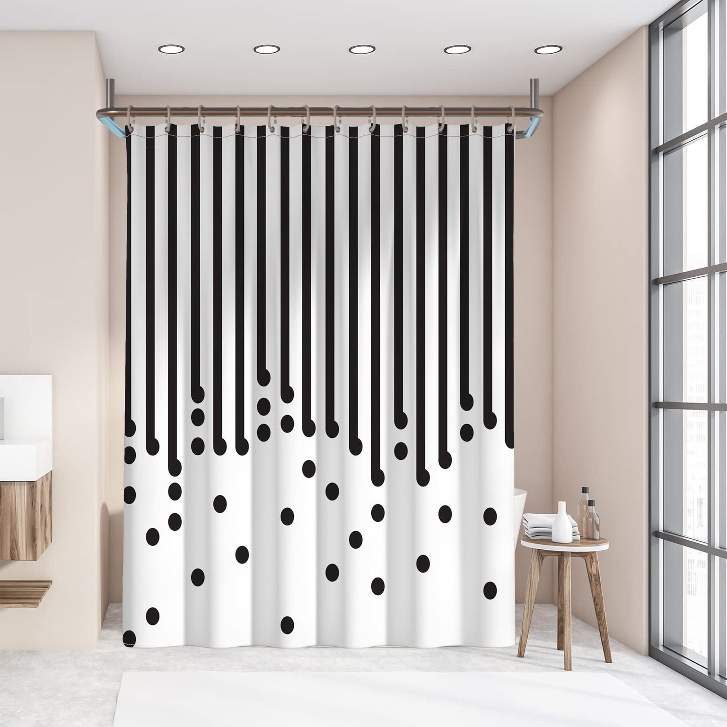 YAXI Black and White Fabric Shower Curtain for Bathroom Modern Black Striped Shower Curtain Summer Water Repellent Bath Curtains 72x72 inches with Hooks