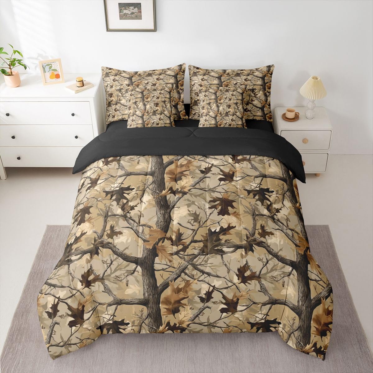 Feelyou Tree Branches Comforter Set with Sheets 7 Piece Queen Size Tree Leaf Bed in a Bag Kids Boys Girls Botanical Bedding Set Nature Theme Bedroom Decor Breathable Soft Microfiber