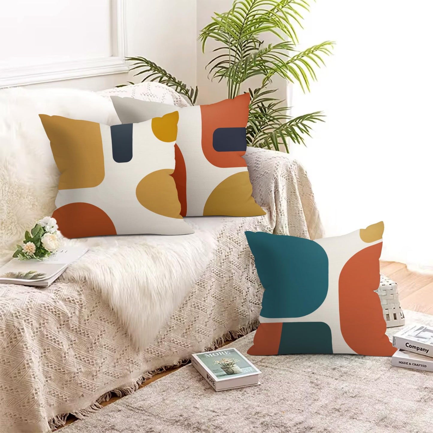 Joymaison Boho Abstract Geometric Throw Pillow Covers 18x18 Inch Set of 4 Orange Mid Century Modern Retro Cushion Covers Home Decor for Couch Cushion Cases