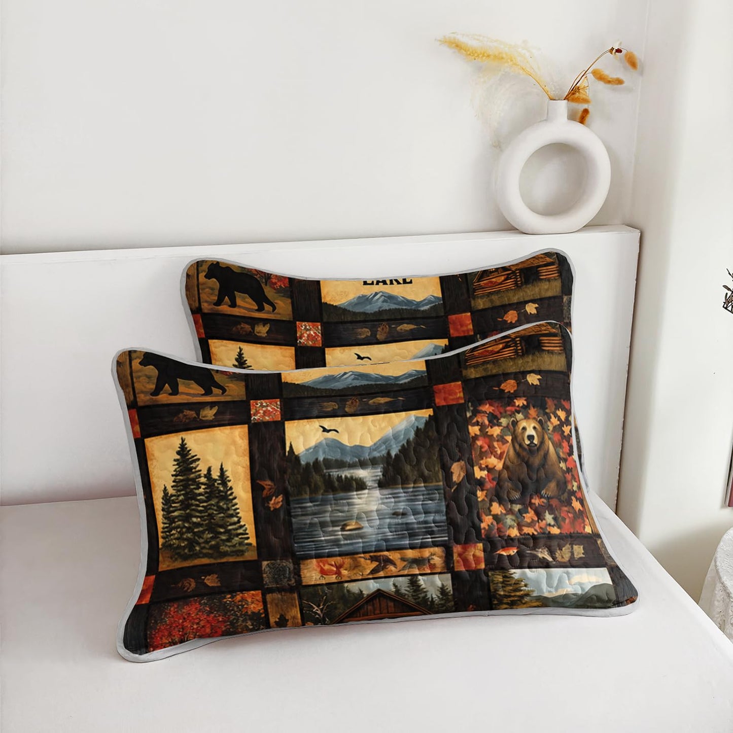 UEVBF Country Cabin Quilts King Size,Bear Forest Bedding Set for Room Decor,3-Piece Lightweight All Season Quilt Set,Countryside Bedding with 2 Pillowcases.