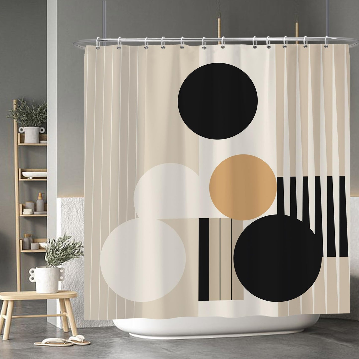 Baocicoo Boho Mid Century Shower Curtain Sets Beige and White Striped Minimalist Shower Curtain for Bathroom Bathtub Hostel Hotel Decorations Waterproof Curtain for Bathroom with Hooks 72x72 Inches