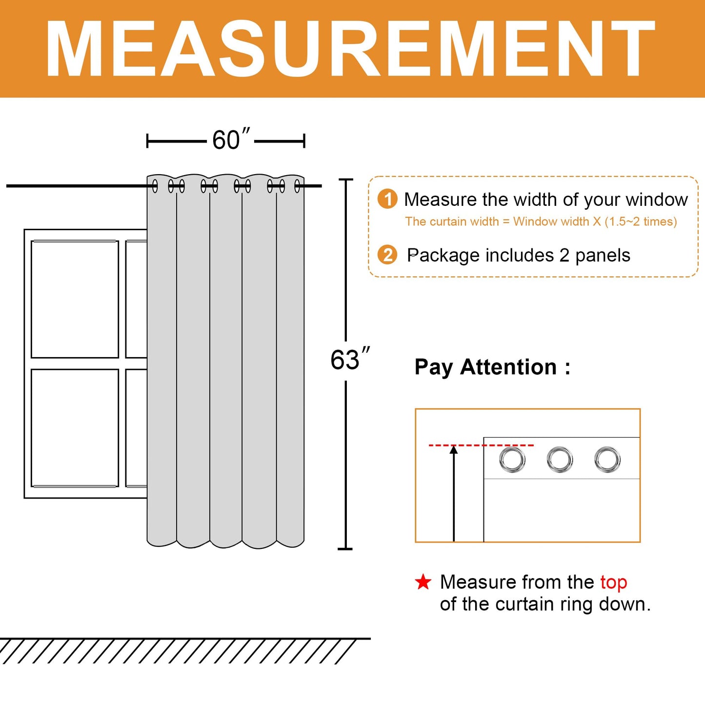 Hiasan Blackout Curtains for Bedroom, 60 x 63 Inches Length - Thermal Insulated & Light Blocking Window Curtains for Living Room, 2 Drape Panels Sewn with Tiebacks, Dark Grey