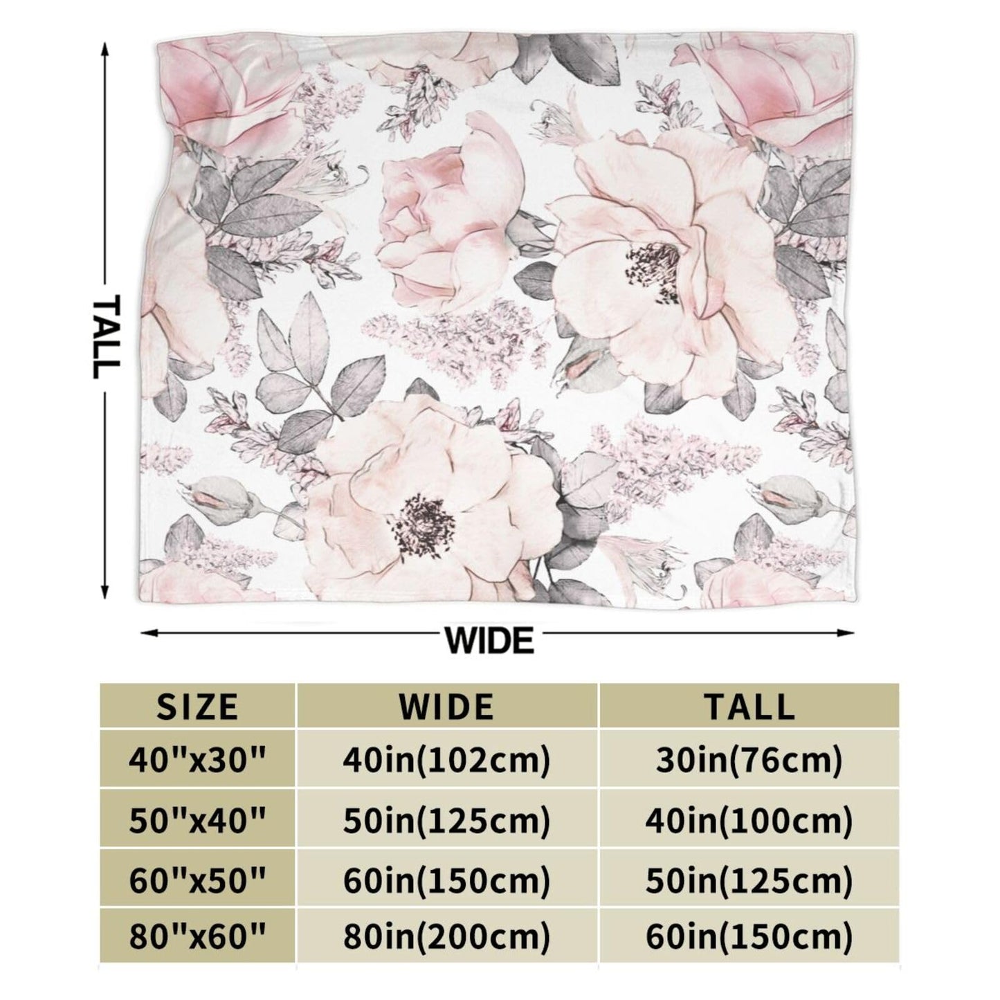 Pink Flower Grey Leaves Blanket Soft Lightweight Throw Blankets Cozy Flannel Bed Throws for Sofa Couch Travel Home Room Bedroom Decor Gifts for Girls Women Adults 50"x40"