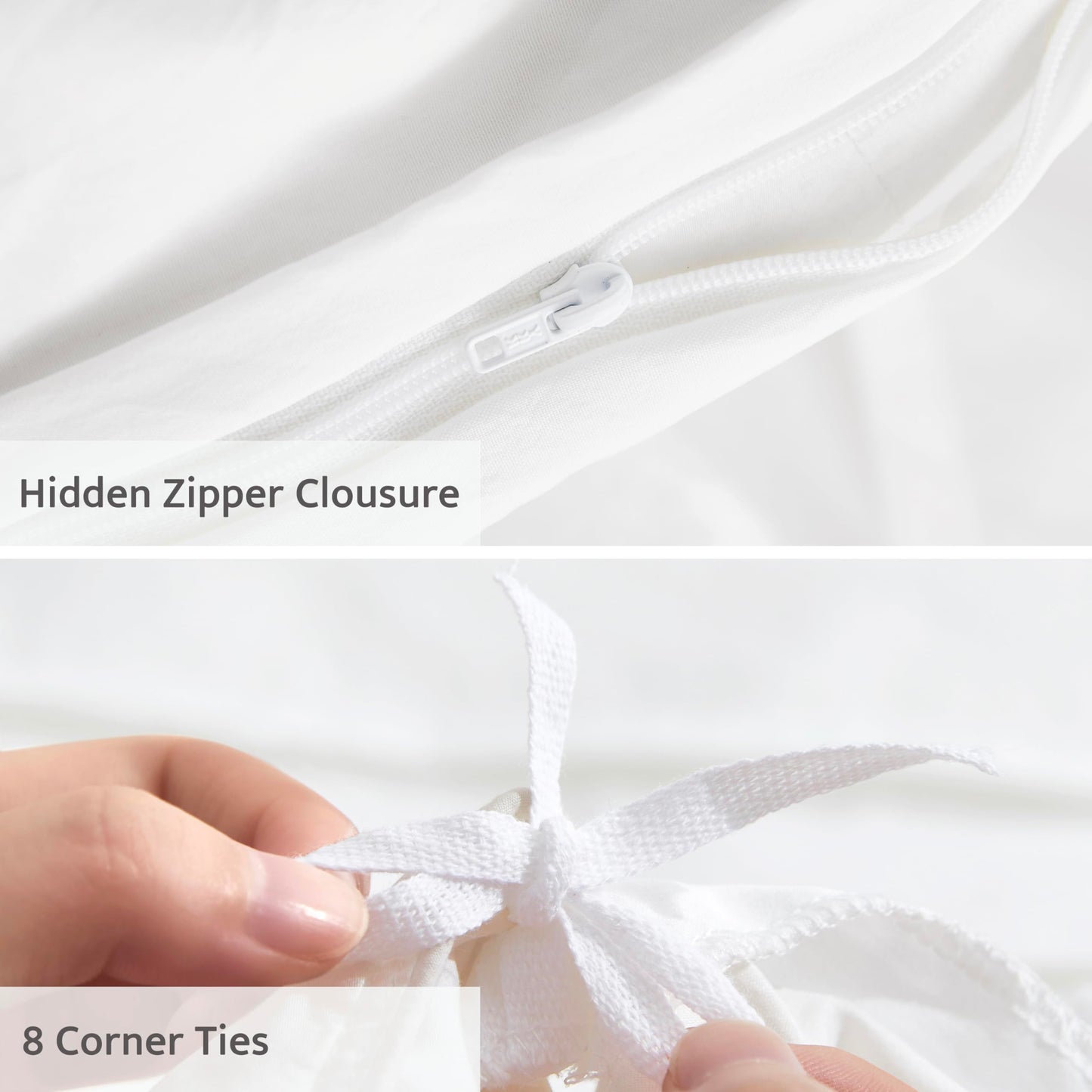 Oli Anderson White Duvet Cover Queen Size - Pleated Queen Duvet Cover, 3PCS Soft and Breathable Textured Bedding Set with Zipper Closure(White,90"x90")