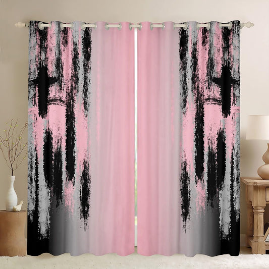jejeloiu Kids Pink and Black Curtains for Bedroom Living Room (2 Panels, 42 x 84 Inch) Abstract Messy Rust Darkening Drapes Modern Art Blackout Curtains Gradient Stryle Window Treatments