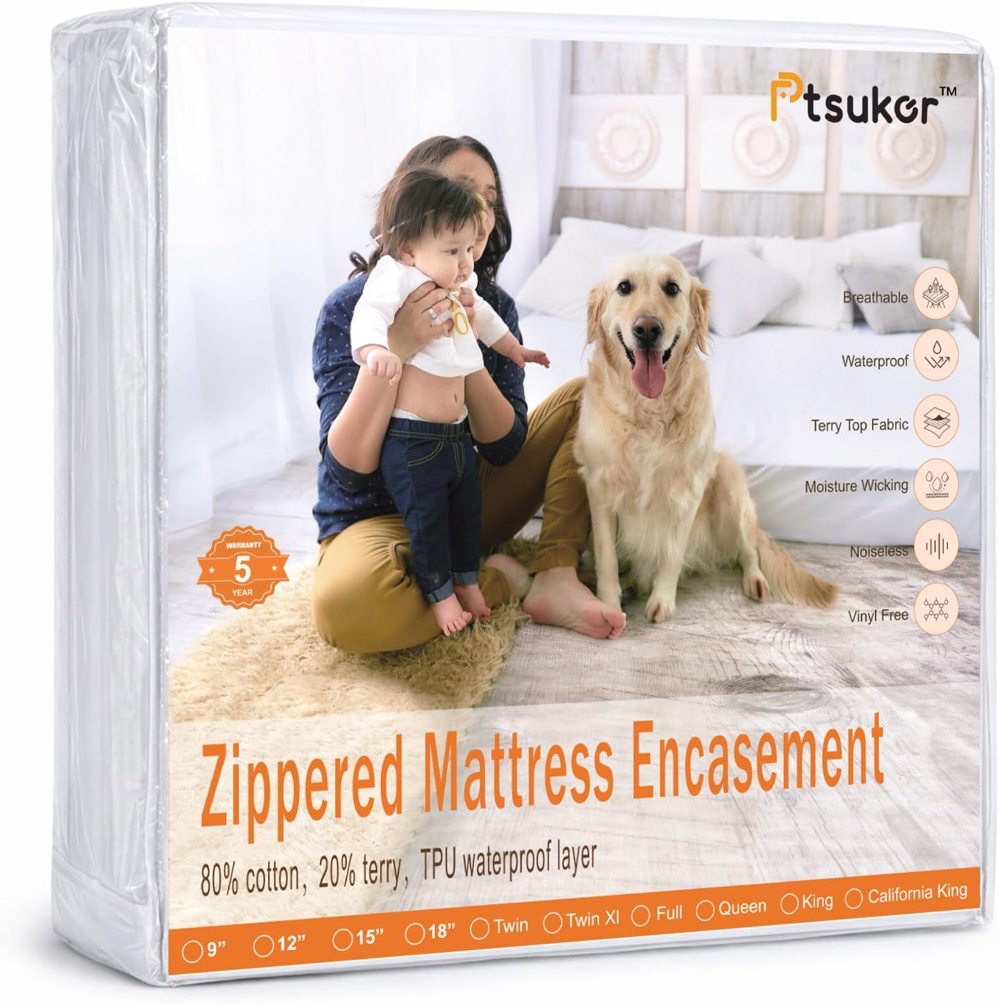 Waterprrof Mattress Protector Twin XL 39"x 80" for 7/8/9 inch Deep, Urine Pee Proof Breathable Soft Terry Mattress Pad Covers for College Dorm