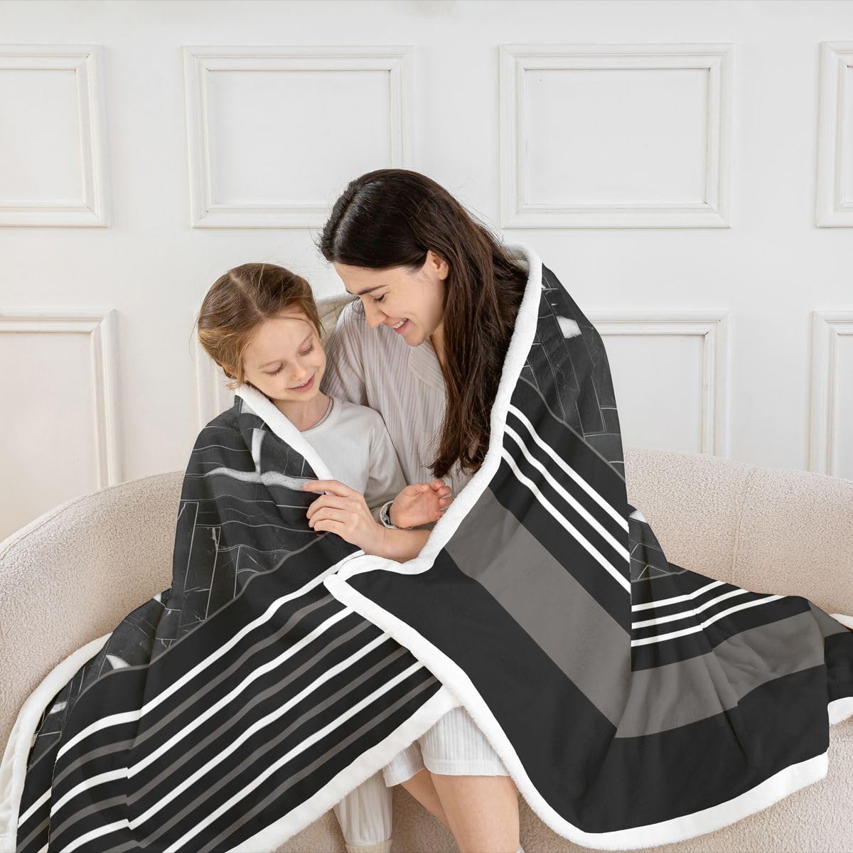 jejeloiu Black Fleece Throw Blanket Baby 30"x40" Kids Stripe Geometric Sherpa Blanket Plush Fuzzy for Bed Couch Chair Living Room, Marble Bed Blanket Room Decor