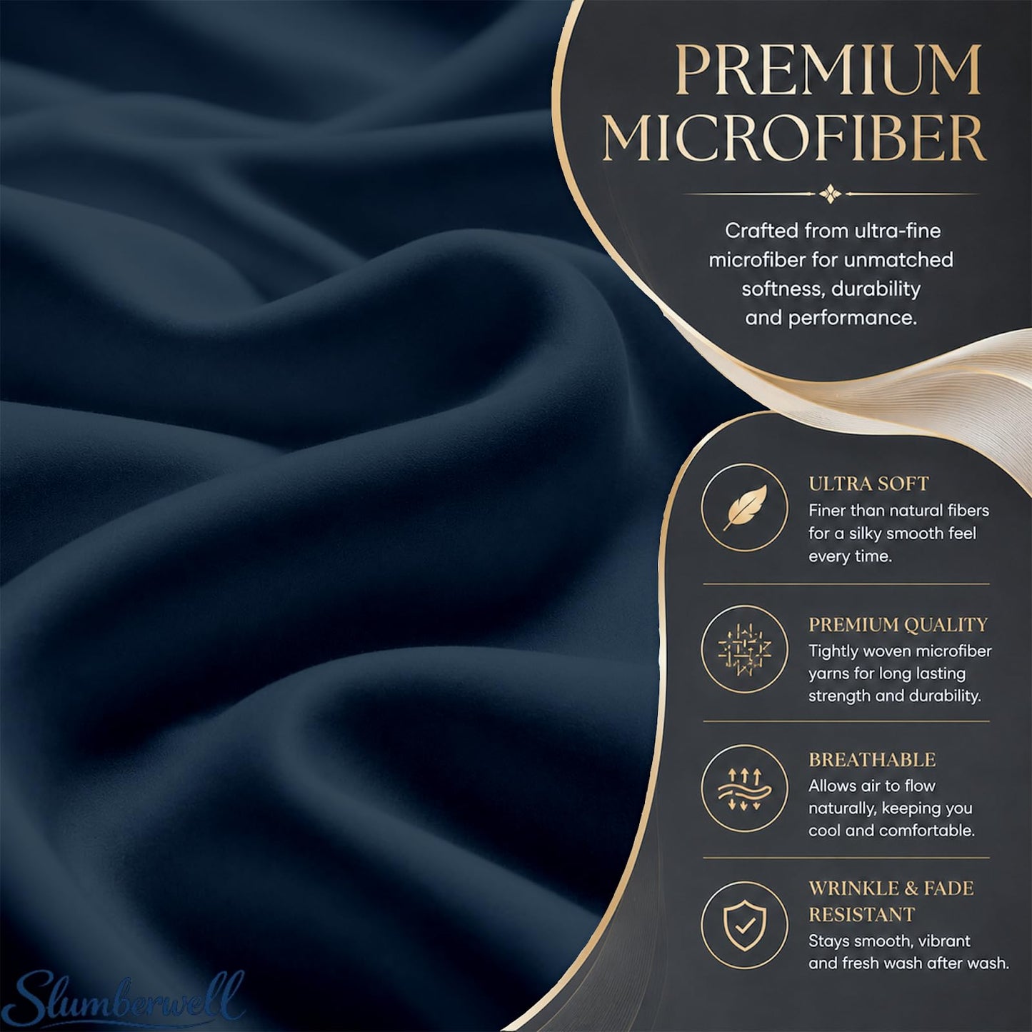 SlumberWell King Sheet Set, 4 Piece Microfiber Sheets, Extra Deep Pocket (18–24 Inch), Fits Thick Mattress, Soft Breathable & Wrinkle-Resistant, Navy Blue