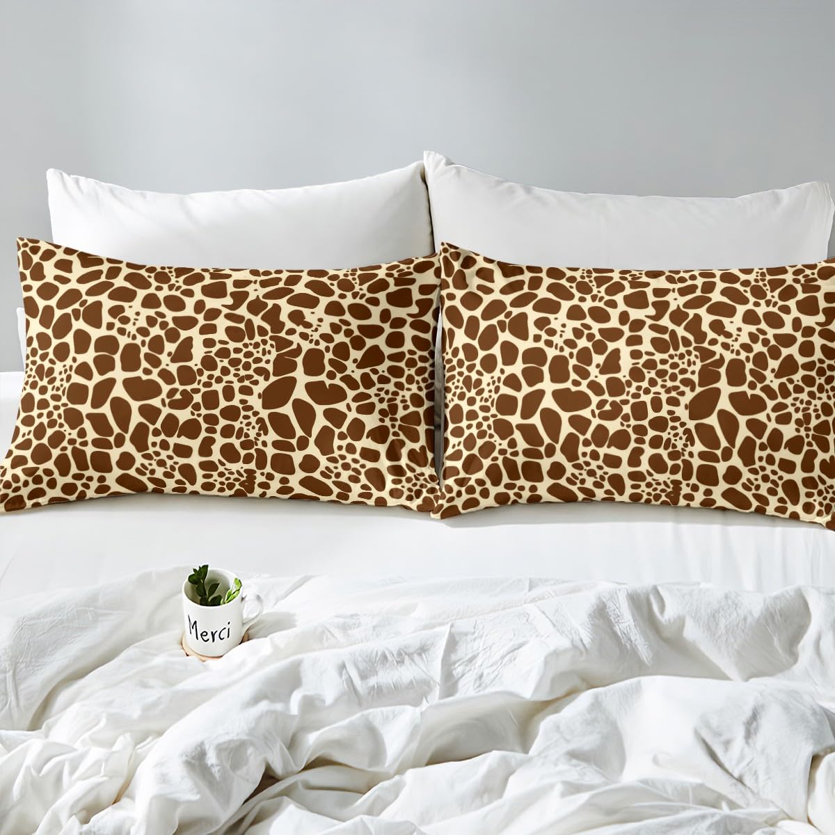 Erosebridal Giraffe Print Bed Sheets Queen for Boys Girls Geometric Brown Giraffe Sheet Set Wild Animal Theme Skin Pattern Sheets for Kids Teens Luxury 4Pcs(1 Flat Sheet,1 Fitted Sheet,2 Pillowcases)…