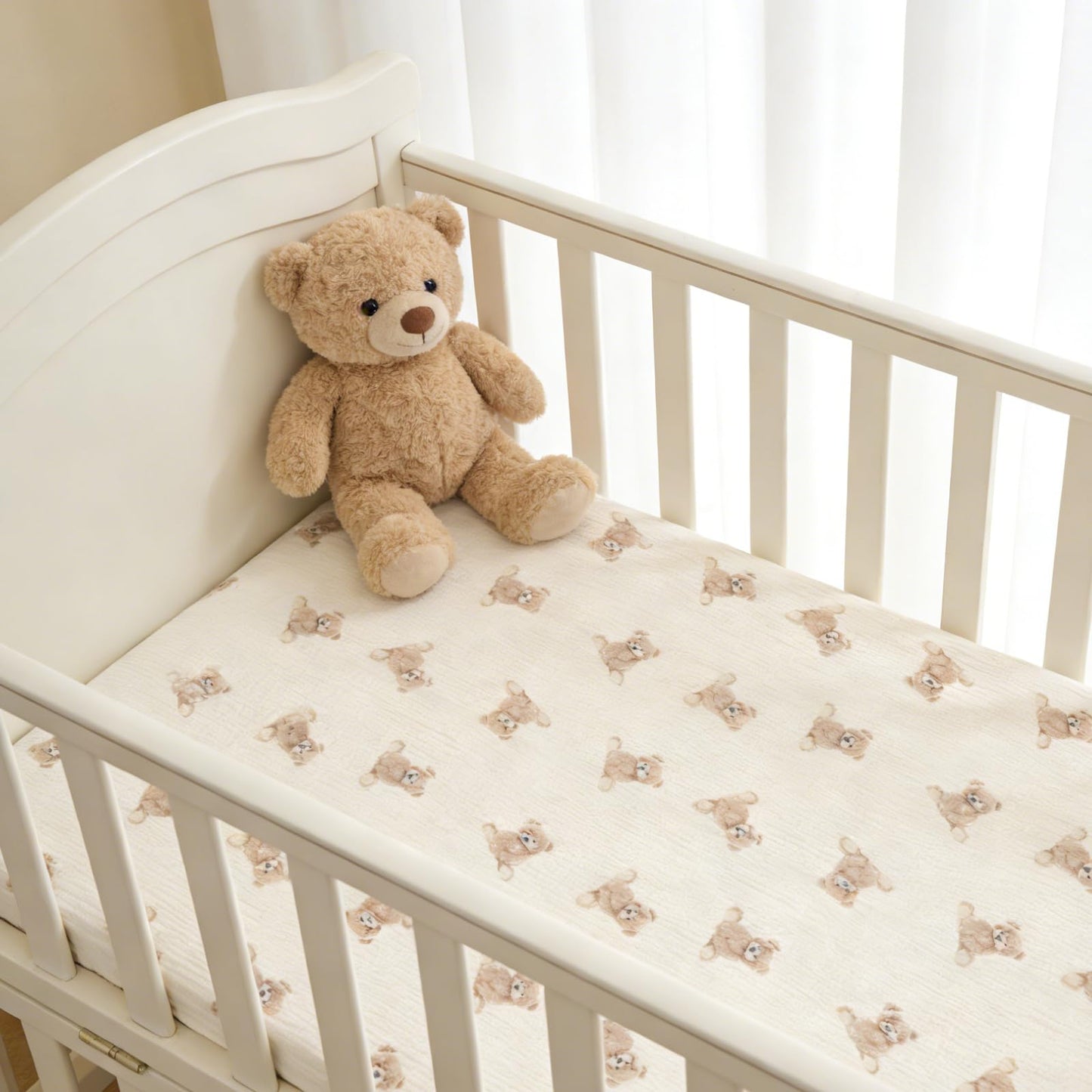 Organic Cotton Muslin Baby Crib Bedding Set 3 Piece Soft for Infant Newborn Toddler Boys Girls 52"x28", Nursery Bed Quilt Set Decor with Fitted Crib Sheet, Boho Quilted Comforter Blanket, Bed Skirt