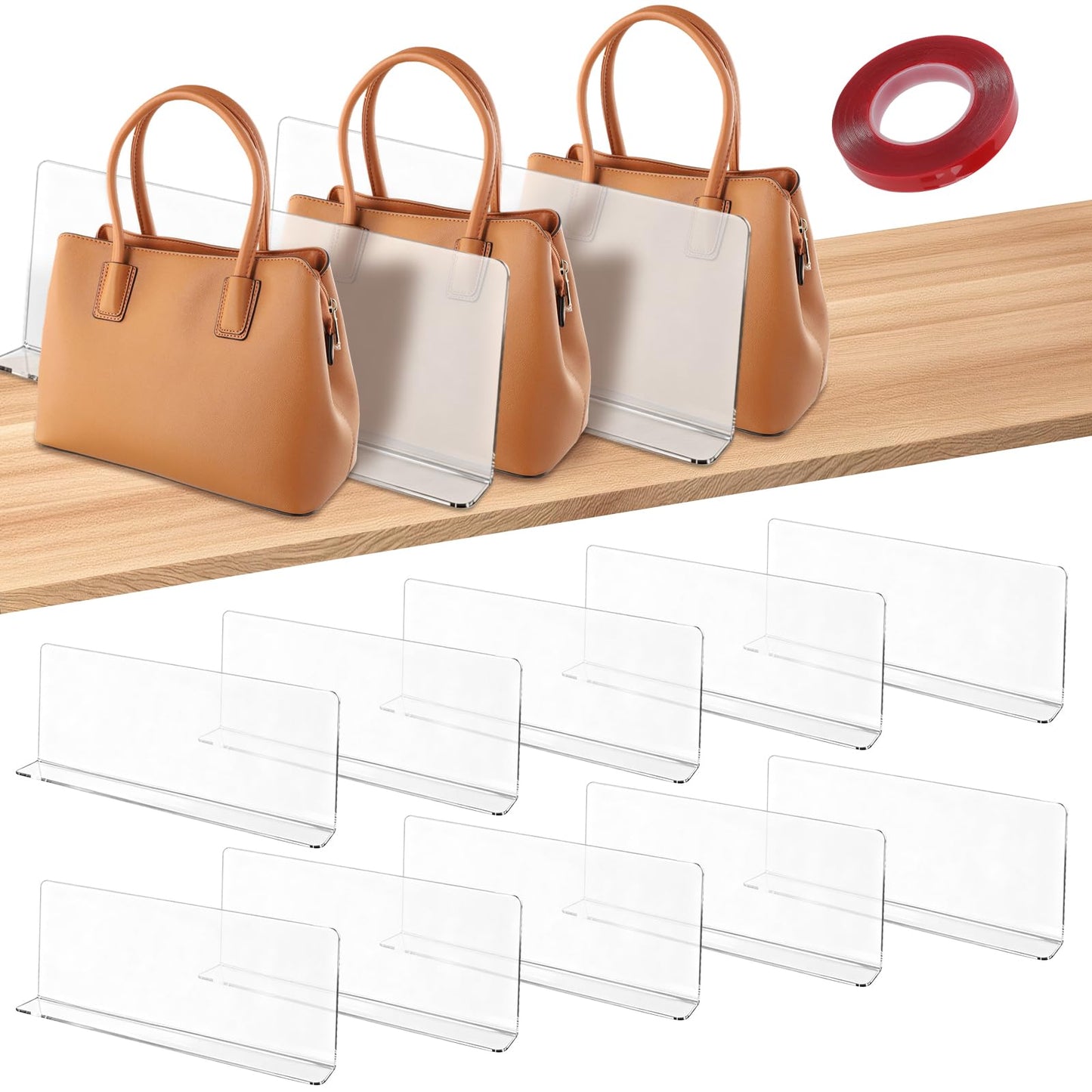 KEILEOHO 12-Pack Shelf Dividers Closet Organization, Clear Closet Shelf Dividers, Acrylic Bag Storage Organizer for Closet, Purse, Clothes, Sweater
