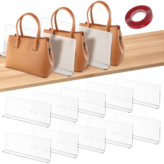 KEILEOHO 12-Pack Shelf Dividers Closet Organization, Clear Closet Shelf Dividers, Acrylic Bag Storage Organizer for Closet, Purse, Clothes, Sweater