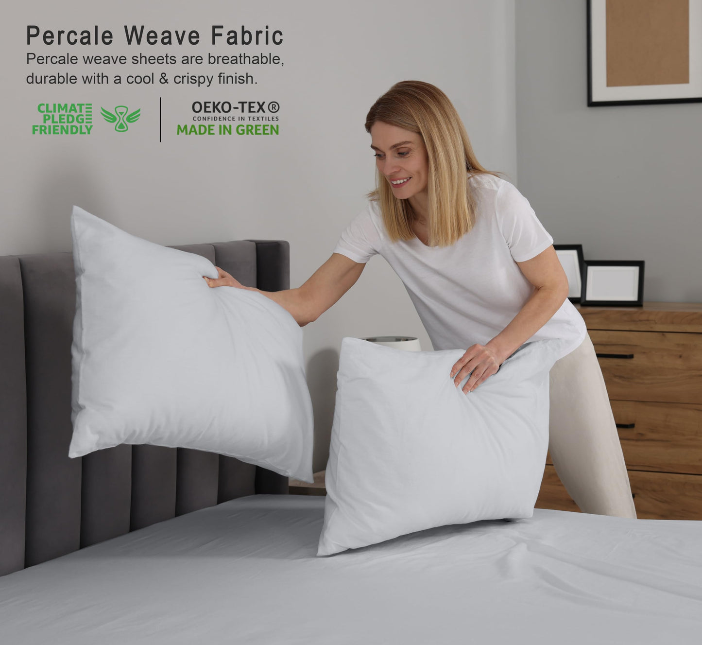 RUVANTI 100% Cotton Percale Sheets, Full Size, Quiet Gray