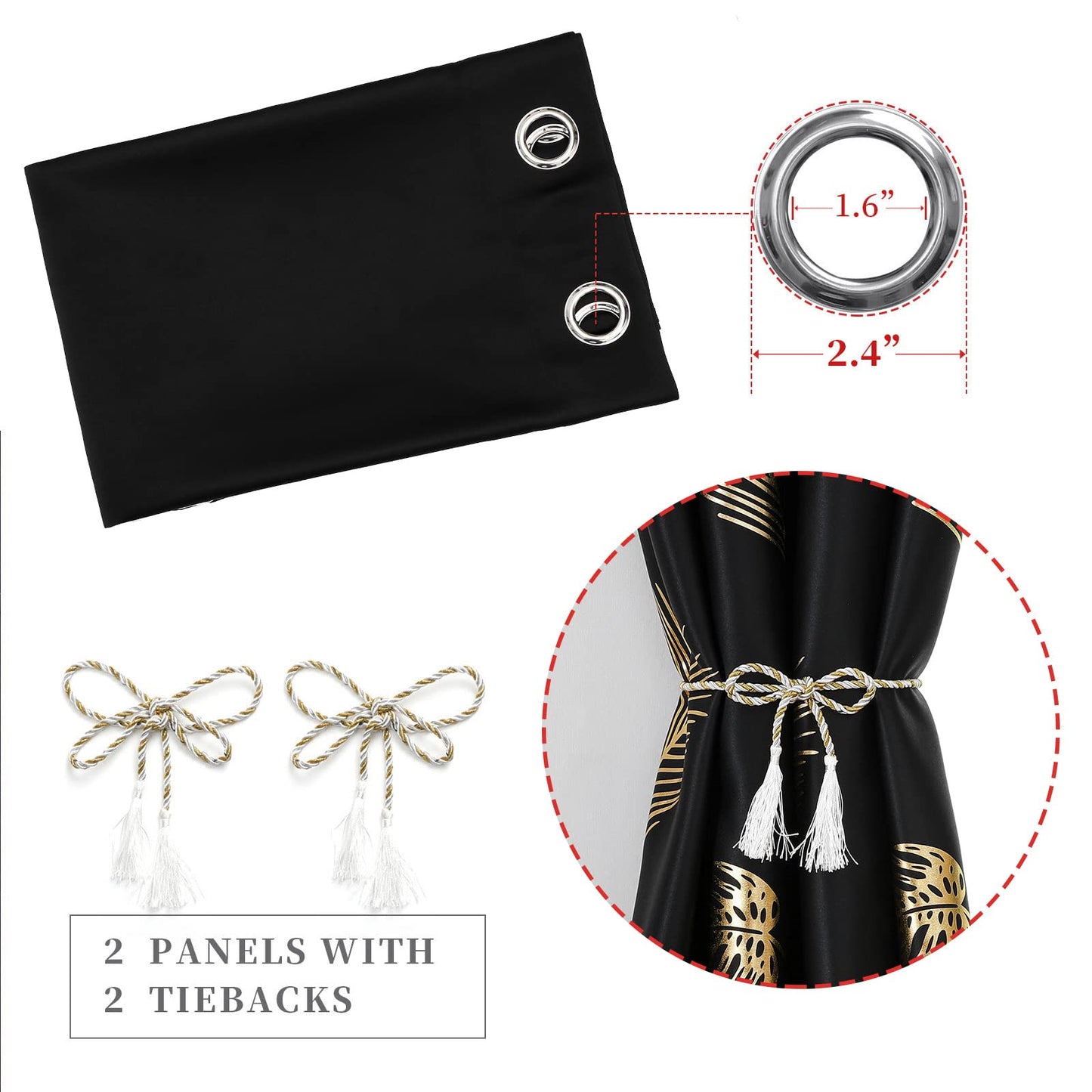 Estelar Textiler Black Blackout Curtains for Bedroom 84 Inches Long, Room Darkening Grommet Thermal Insulated Curtains for Living Room, Light Blocking Drapes with Gold Print Design,52Wx84L,2 Panels