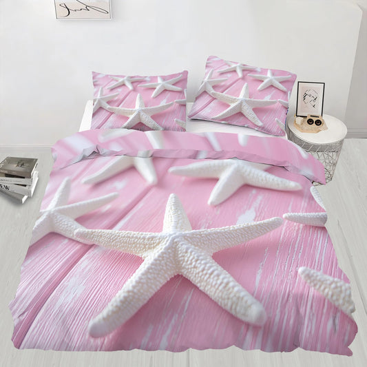 PAISUOQ Starfish Bedding Duvet Covers, Pink Comforter King Size, Romantic Nautical Bedding Sets with Zipper & Ties, 3 Pieces with 2 Pillowcases, Home Decor & Gifts
