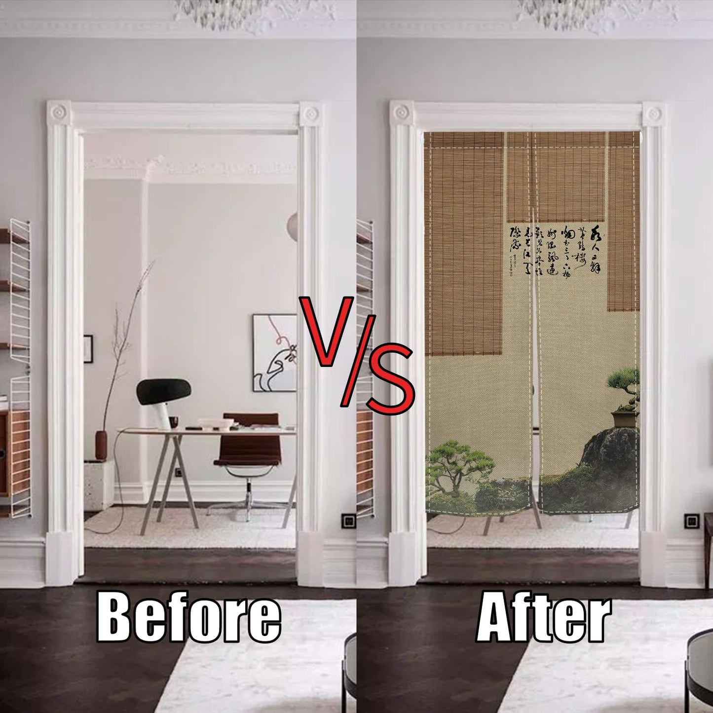 Leowefowa Japanese Noren Doorway Curtain Long Style Japanese Traditional Pine Trees Mount Printed Fengshui Curtain for Doorway Tapestry for Hanging Room Divider Kitchen Home Decor, 33.5"x 70.9"