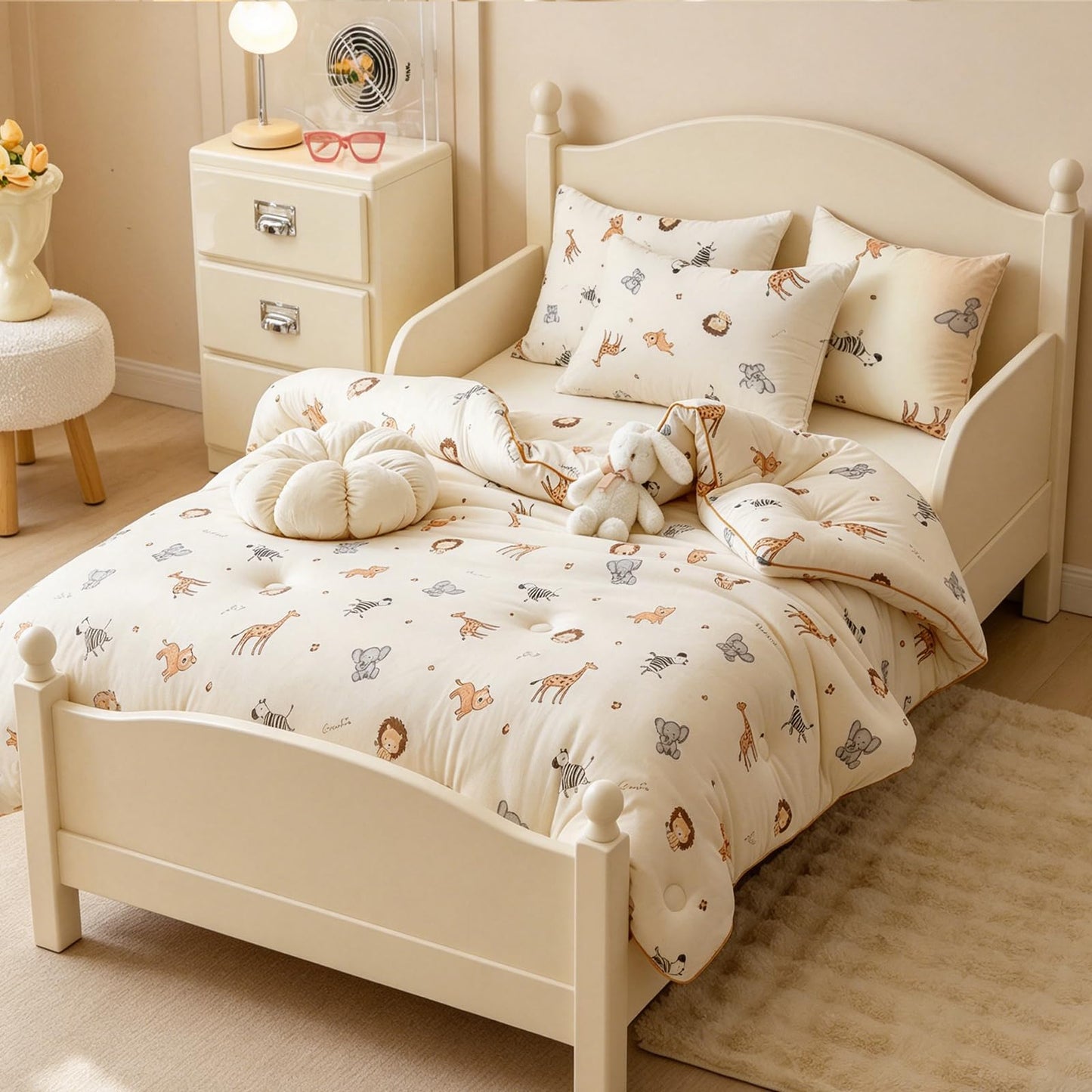 MorroMorn Super Soft Toddler Bedding Set, Thick Fluffy Comforter Sets Neutral Bed Set with Pillowcase for Girls Boys Kids Baby, Lightweight Noiseless Warm Cozy for Fall Winter (Cute Animals)