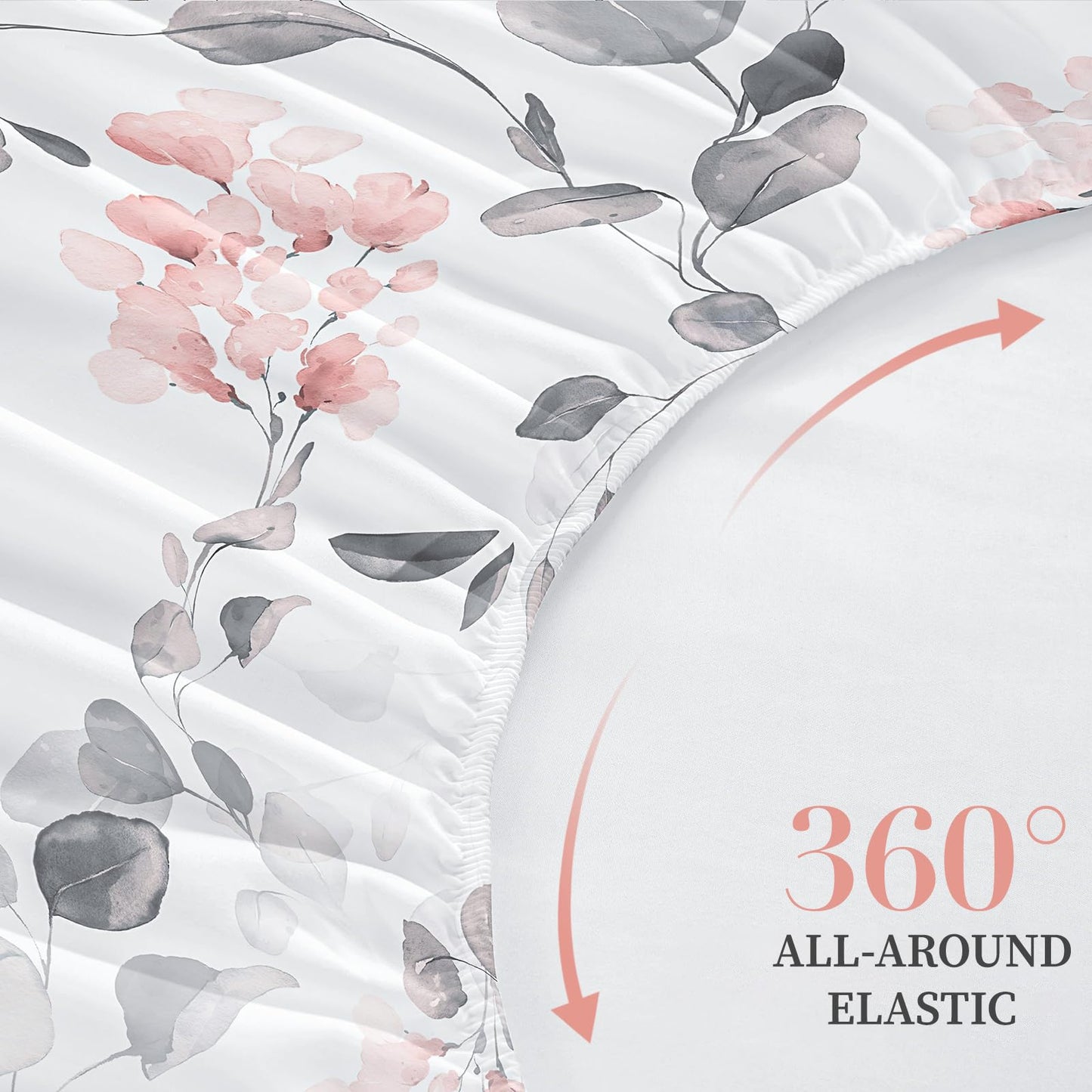 HCORA Floral Fitted Sheet Only, 100% Brushed Microfibre Deep Pocket Fitted Bottom Sheet, Ultra Soft, Shrinkage and Fade Resistant, Full Size