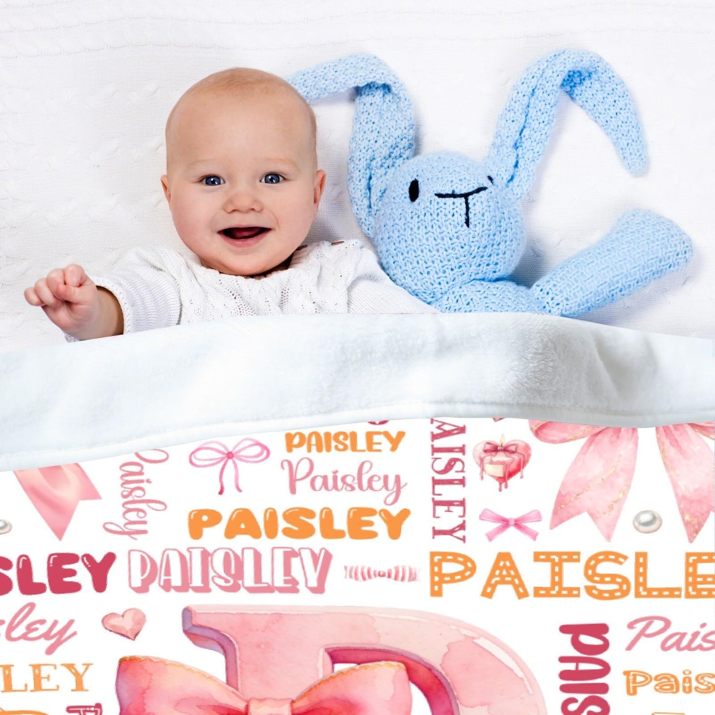 Custom Bow Blanket,Personalized Bow Gifts,Soft Flannel Throw for Bed Sofa,Lightweight,40 x 30in